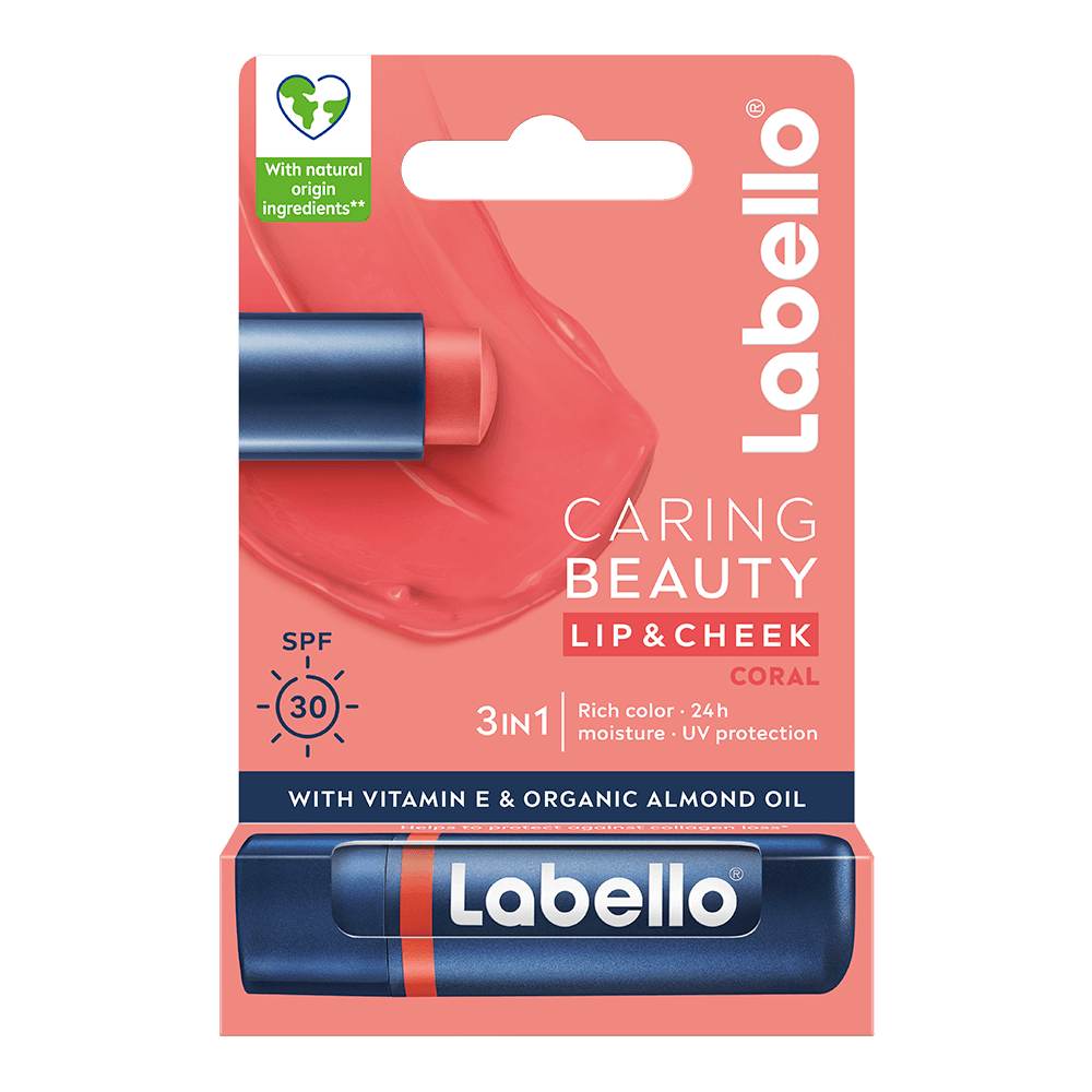 Labello 4,8g Caring Beauty Coral - sävyttävä voide huulille ja poskille