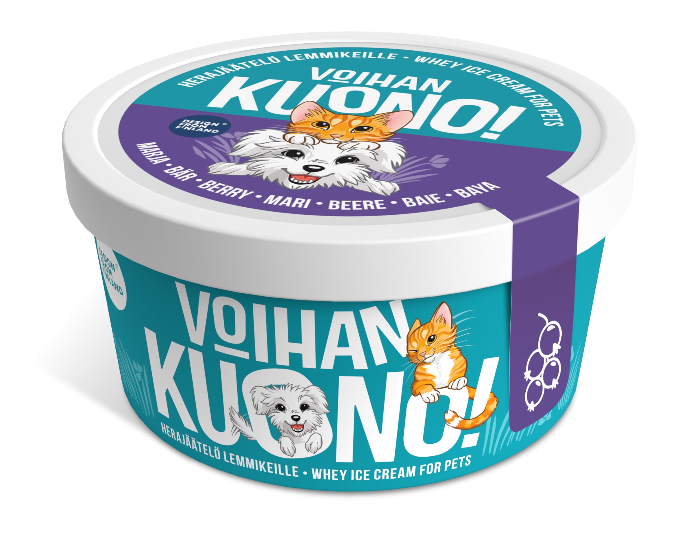 Voihan Kuono! Herajäätelö kissoille & koirille, Marja, gluteeniton, laktoositon, pakastetuote, 90g