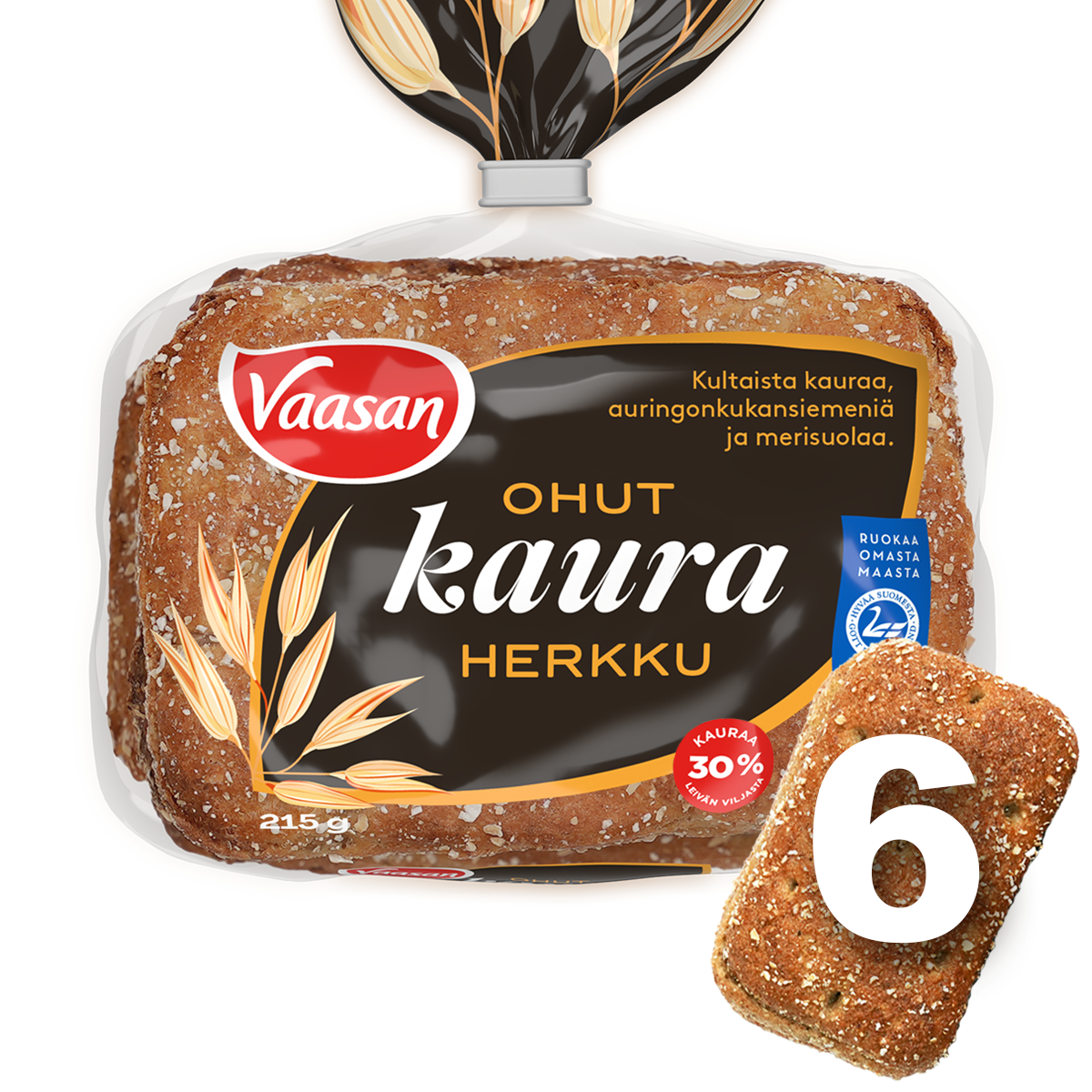Vaasan Ohut Kauraherkku 215 g 6 kpl kaurasekaleipä