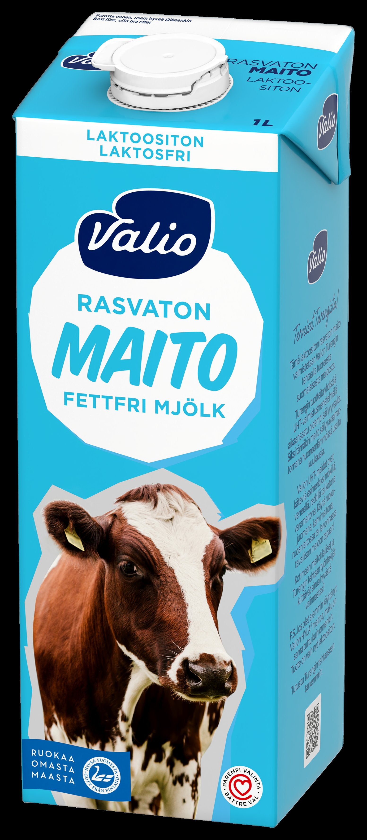 Valio rasvaton maito 1 l laktoositon UHT