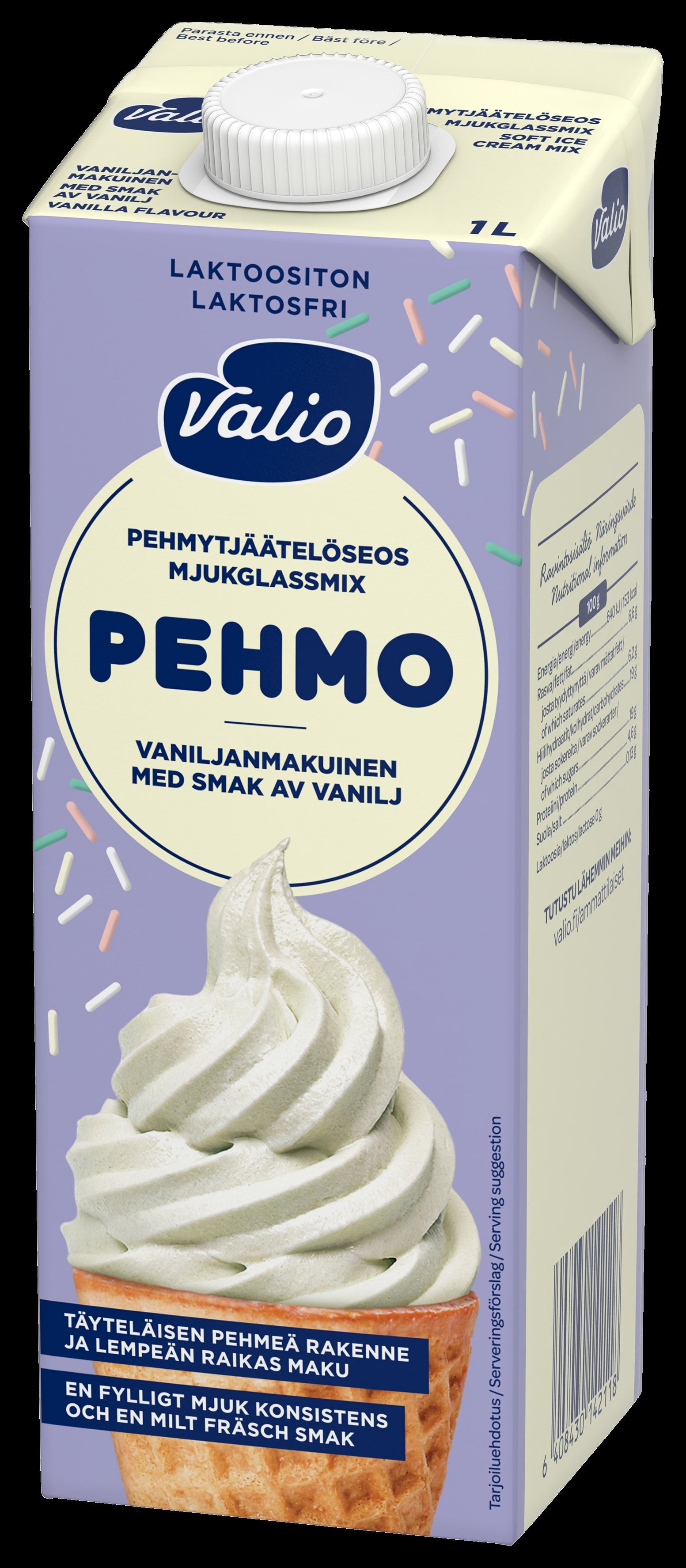 Valio Pehmo pehmytjäätelöseos 1 l vanilja UHT laktoositon