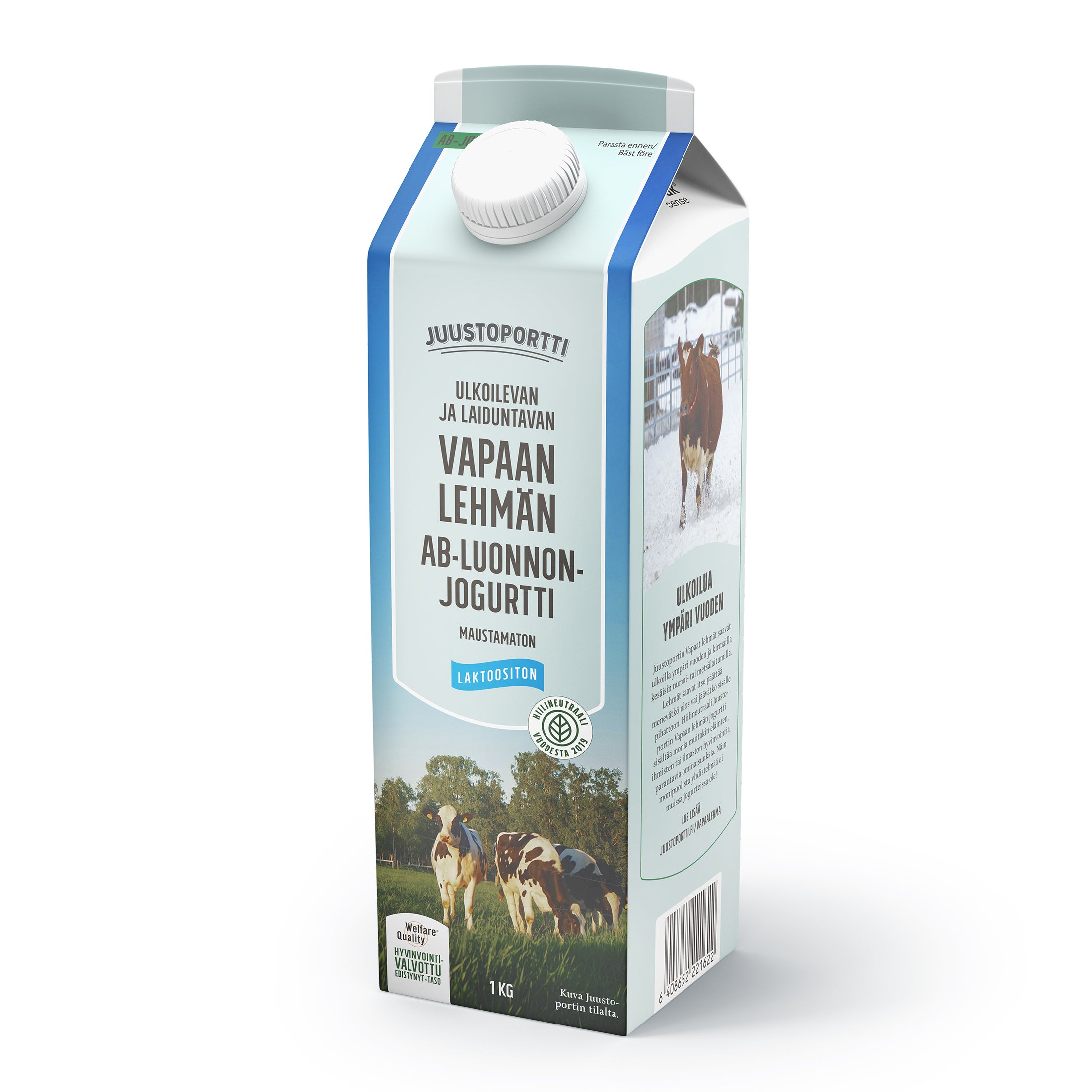 Juustoportti Vapaan lehmän AB-luonnonjogurtti 1 kg maustamaton laktoositon