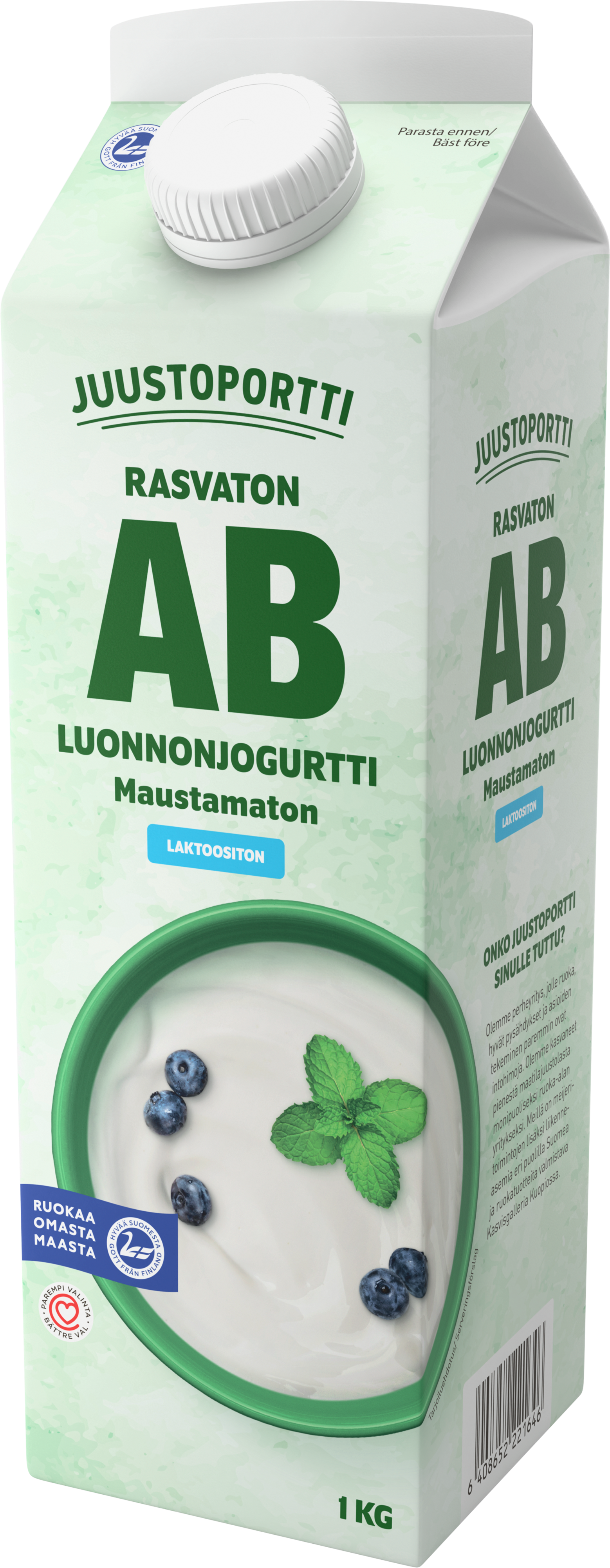 Juustoportti AB-luonnonjogurtti 1 kg rasvaton maustamaton laktoositon