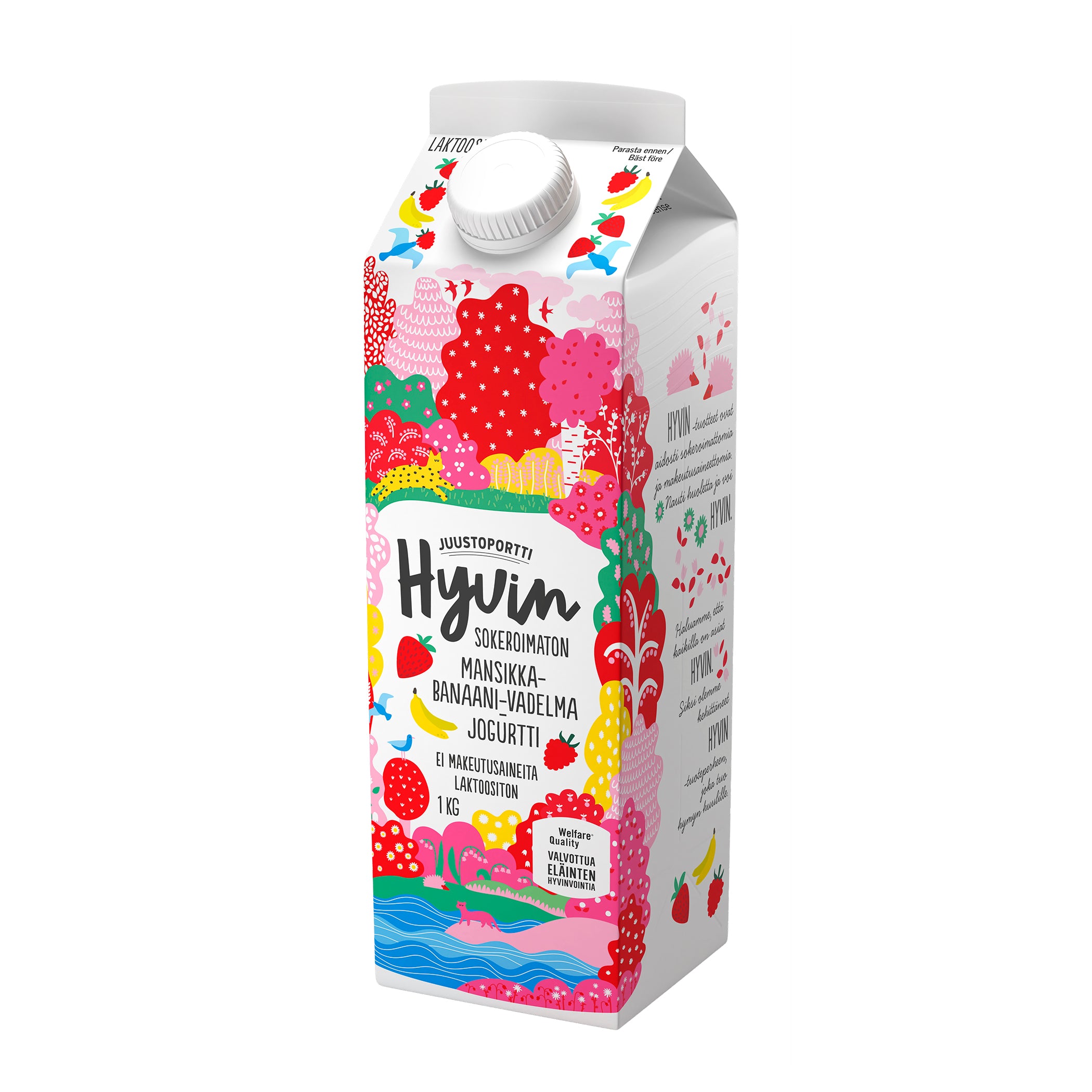 Juustoportti Hyvin jogurtti 1 kg mansikka-banaani-vadelma laktoositon