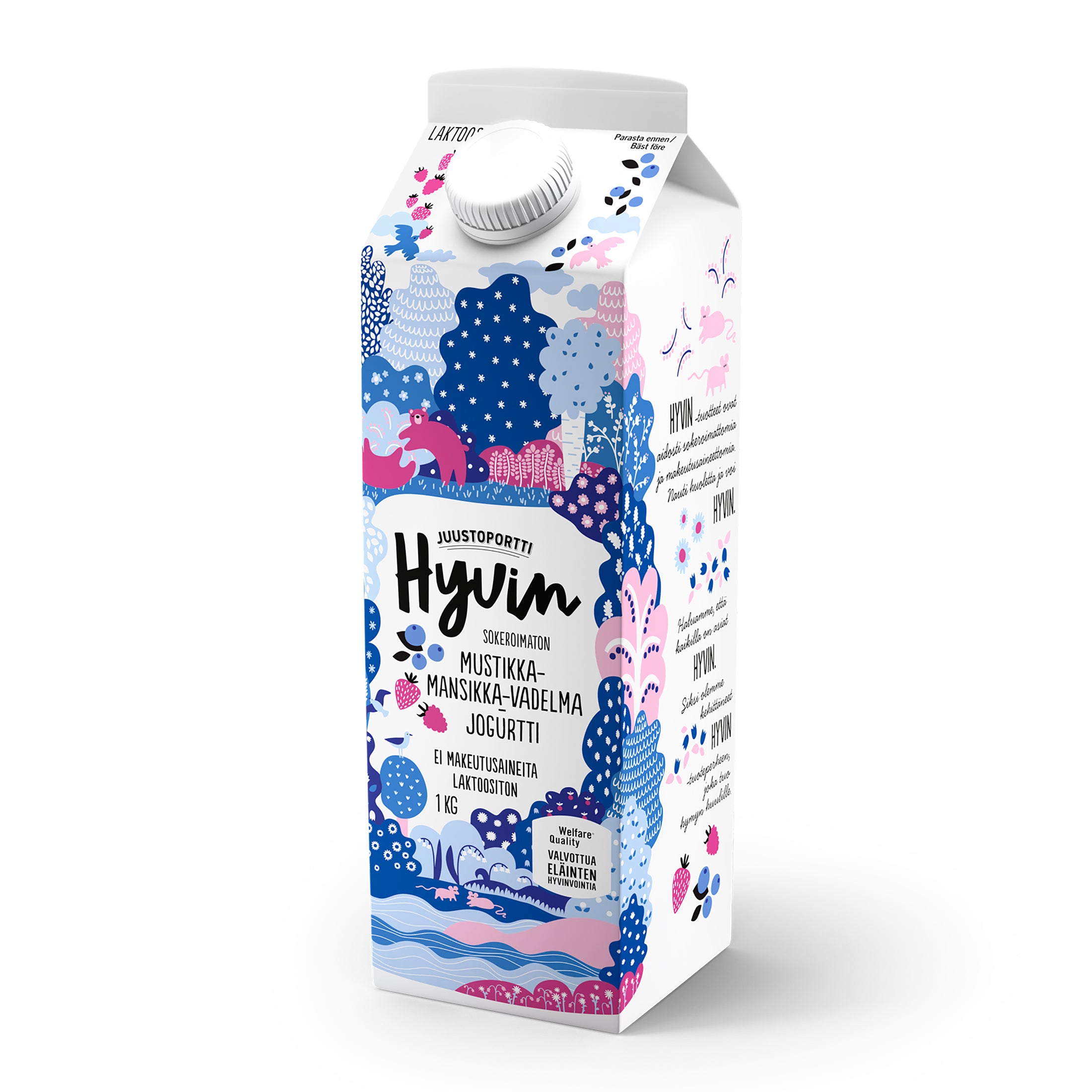 Juustoportti Hyvin jogurtti 1 kg mustikka-mansikka-vadelma laktoositon