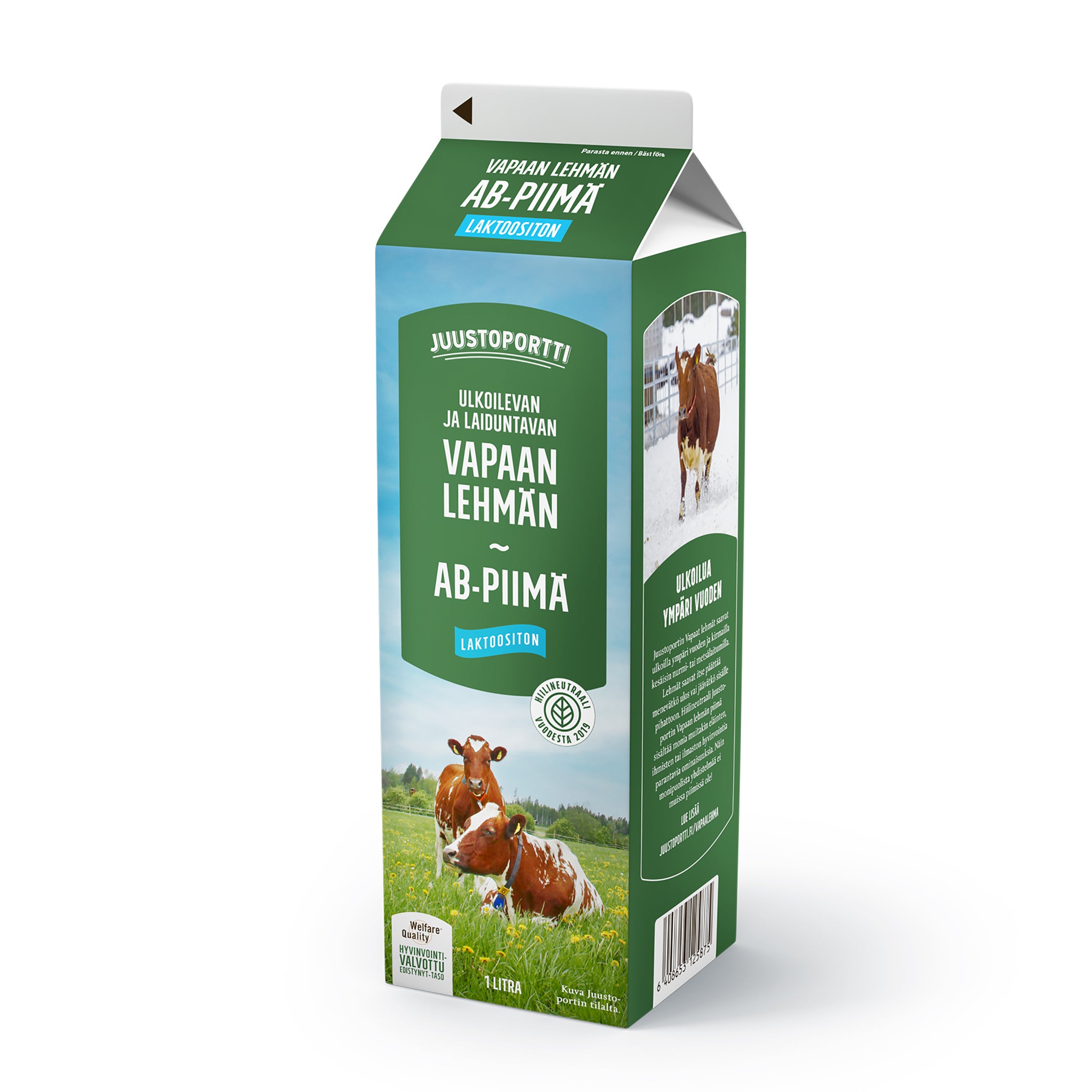 Juustoportti Vapaan lehmän AB-piimä 1 l laktoositon