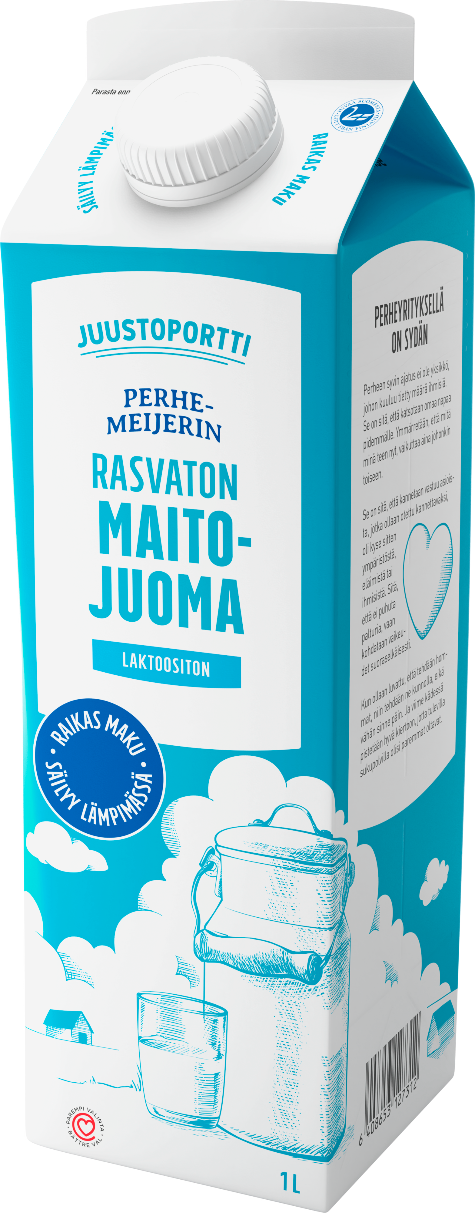 Juustoportti Perhemeijerin rasvaton maitojuoma 1 l laktoositon UHT