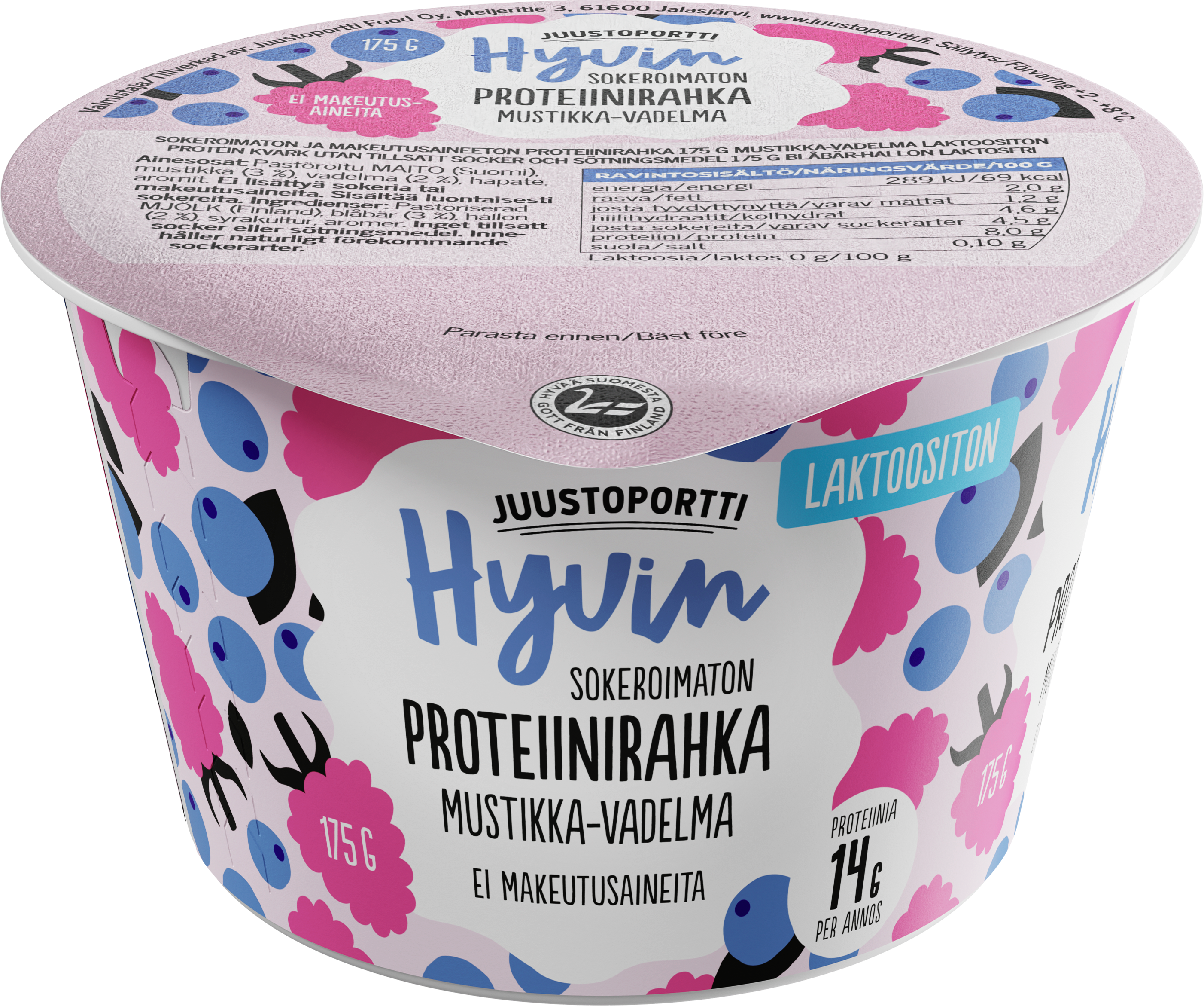 Juustoportti Hyvin proteiinirahka 175 g mustikka-vadelma laktoositon