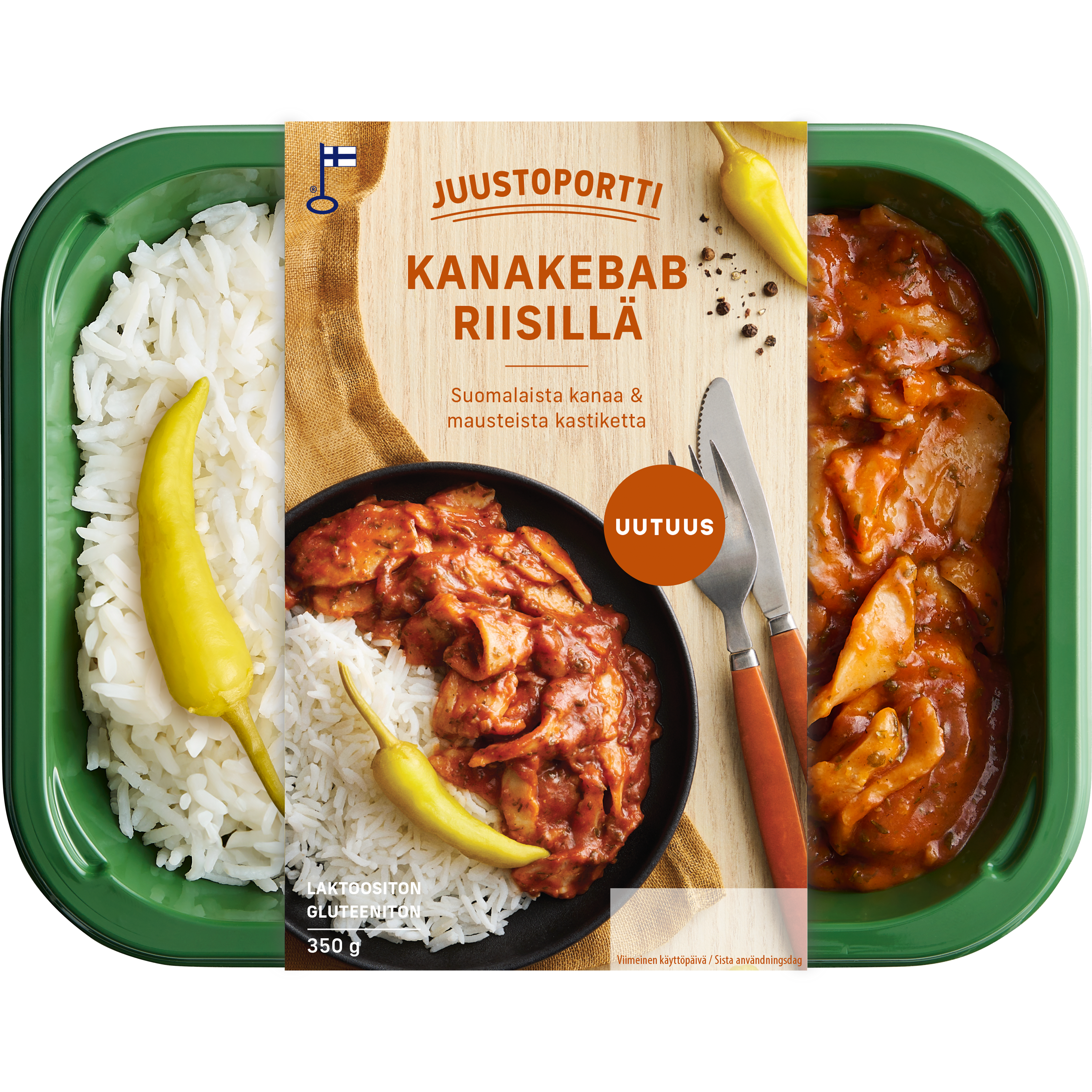 Juustoportti Kanakebab riisillä 350g