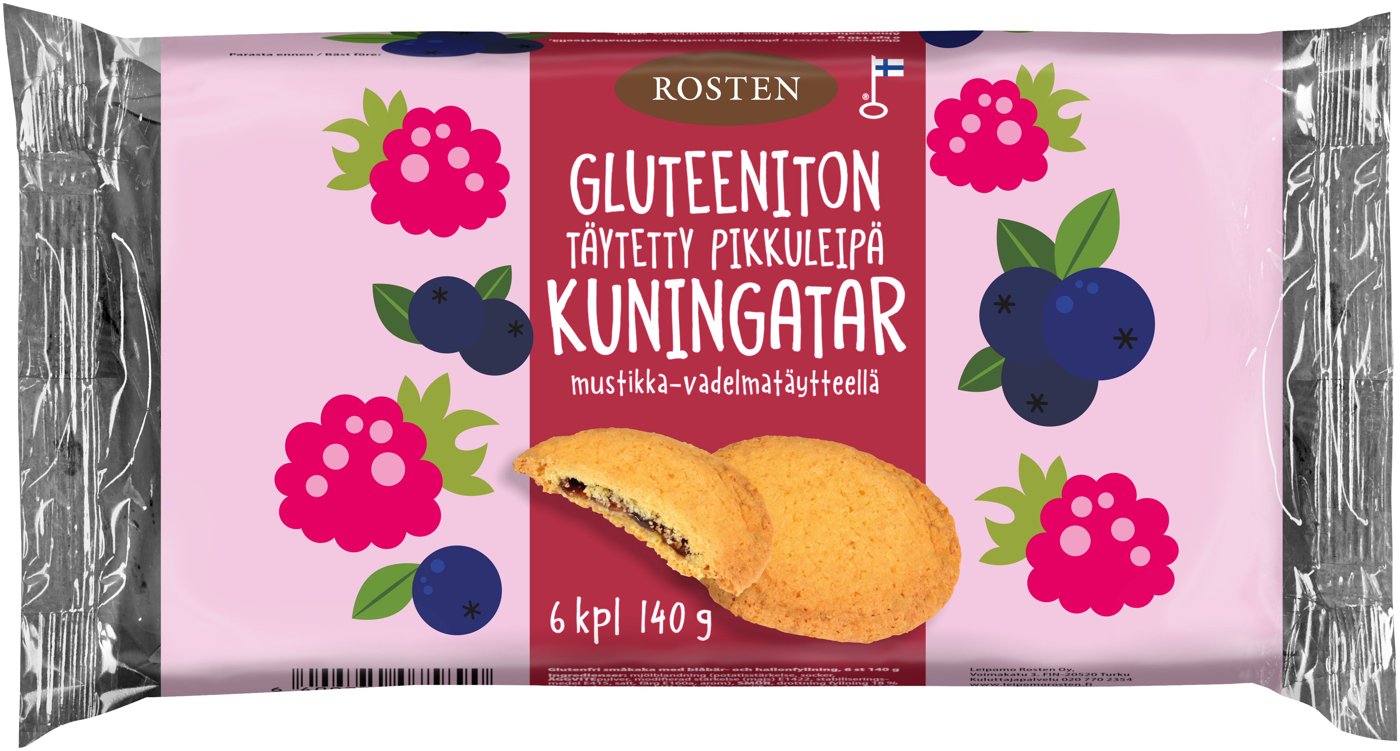 Rosten Gluteeniton täytetty pikkuleipä Kuningatar 140 g