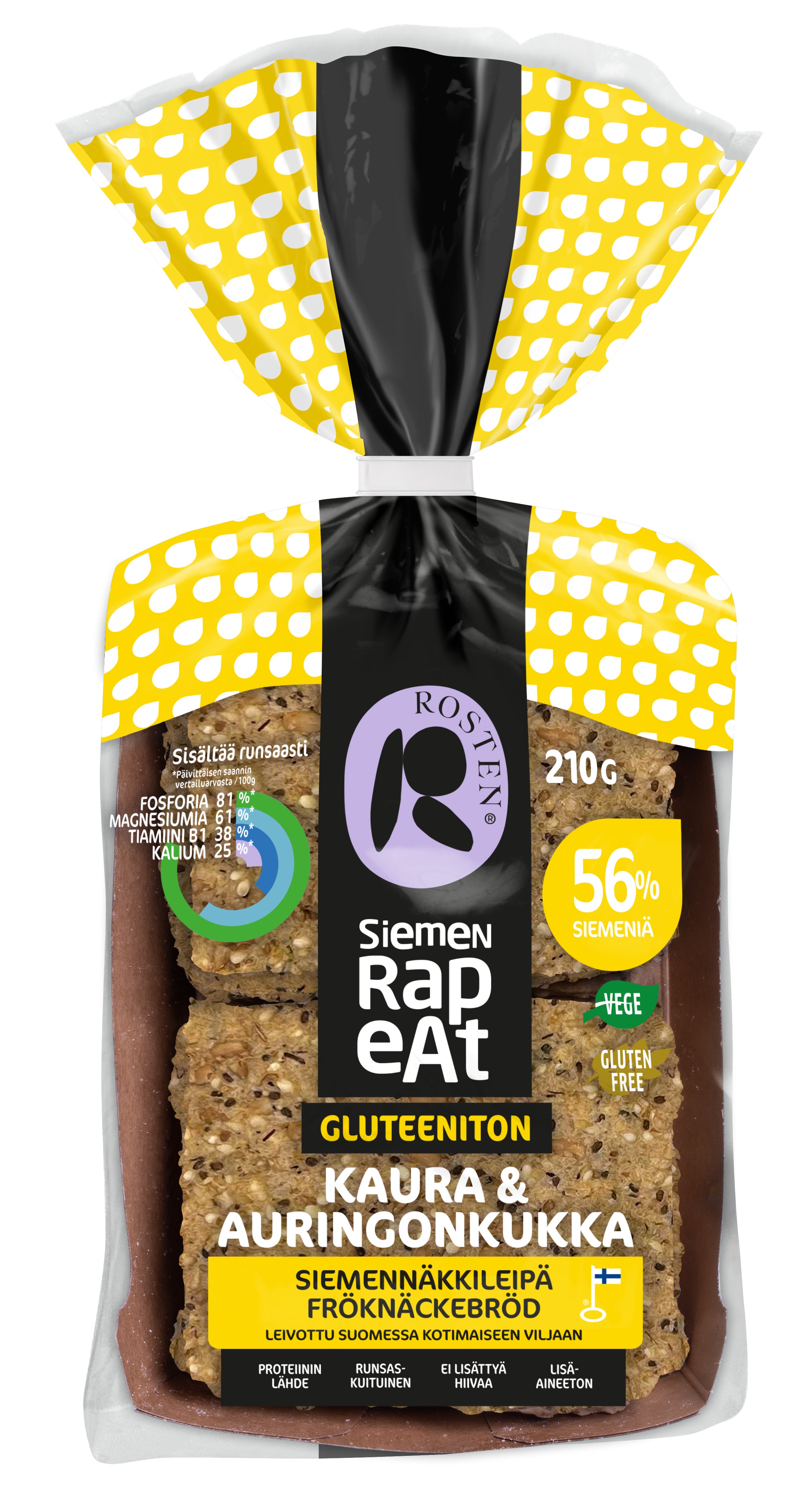 Rosten Siemenrapeat Gluteeniton Kaura & Auringonkukka siemennäkkileipä 10kpl 210g