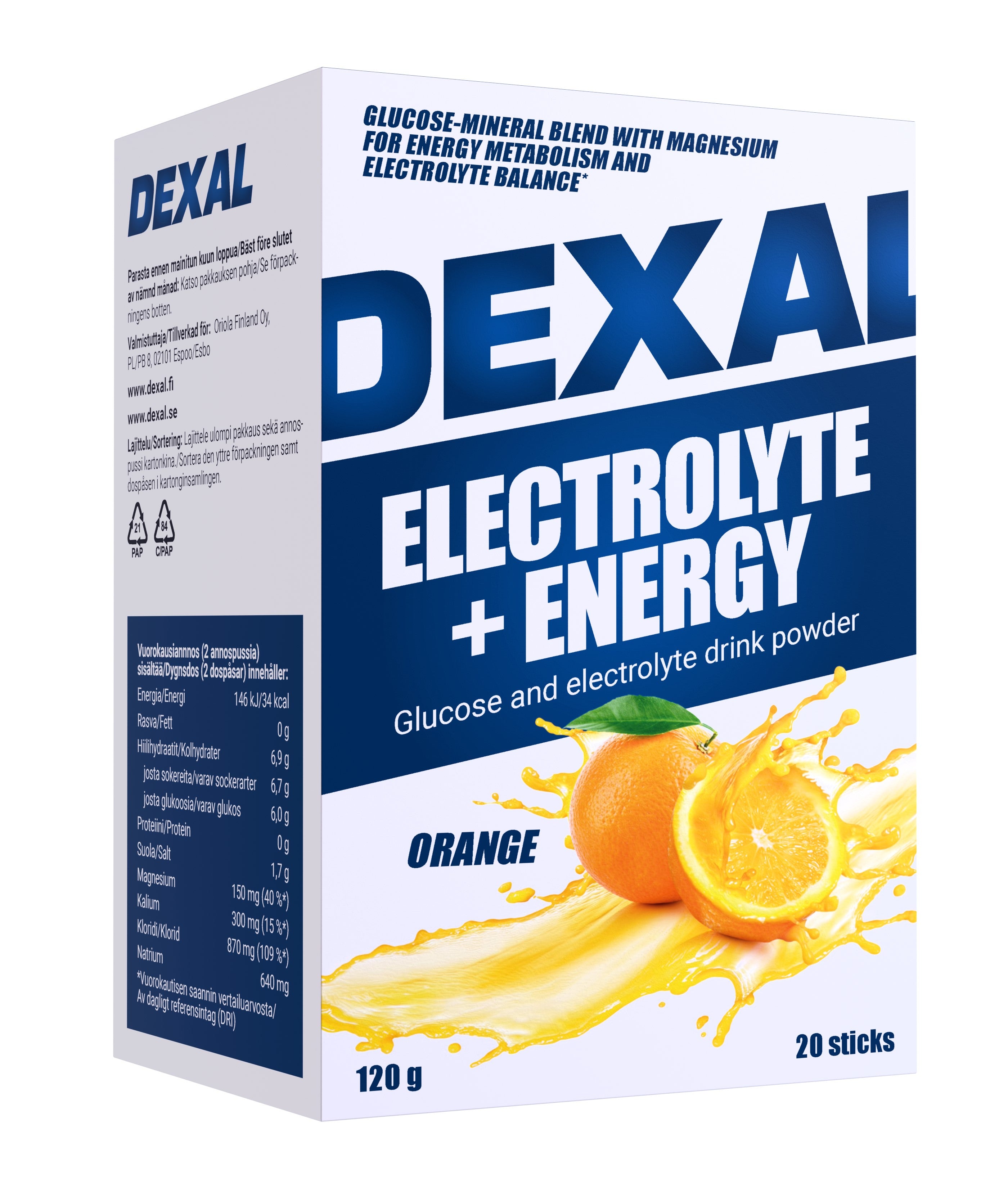 Dexal Electrolyte+Energy glukoosi-elektrolyyttijuomajauhe 20 annospussia