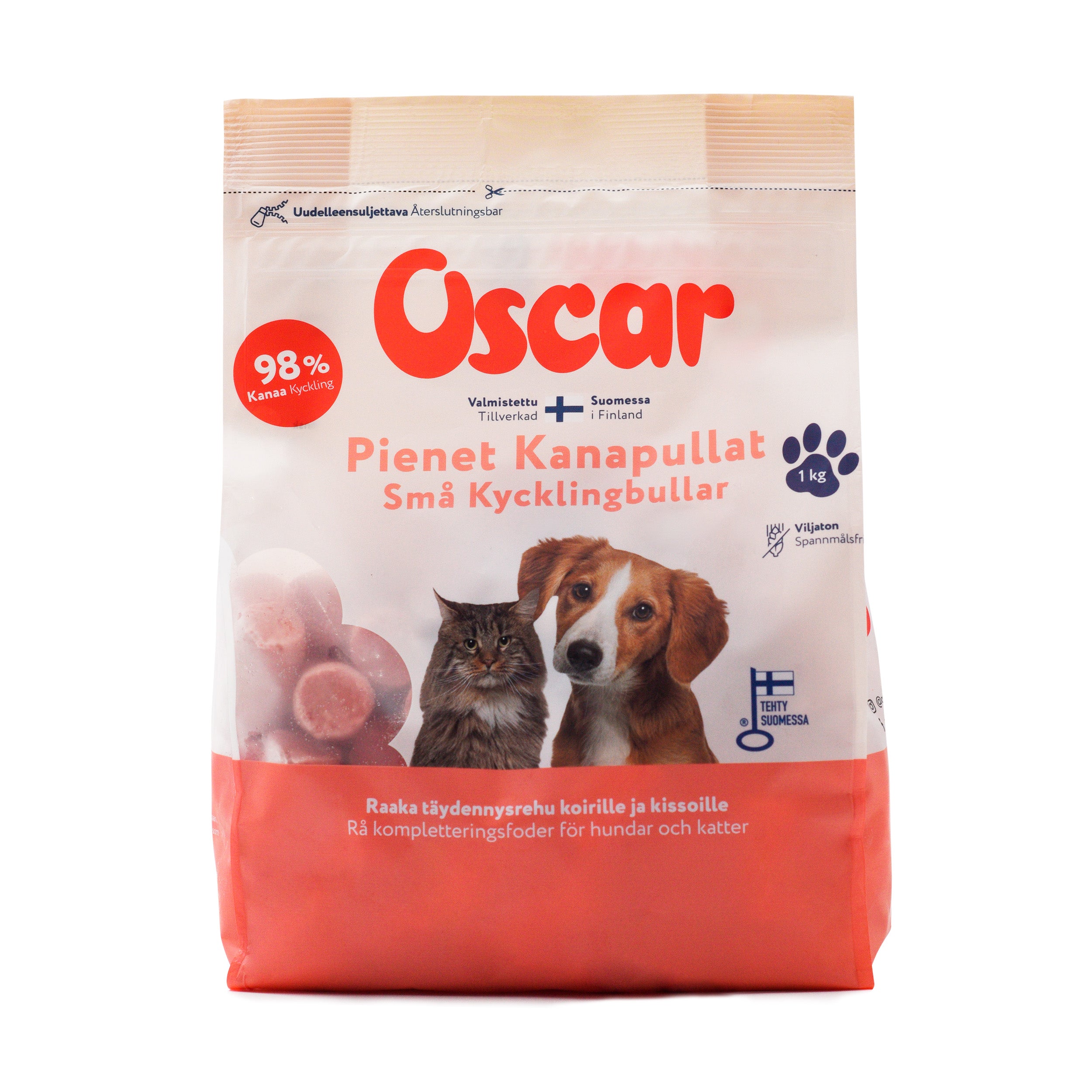 Oscar Pienet kanapullat 1 kg raakapakastettu täydennysravinto koirille ja kissoille