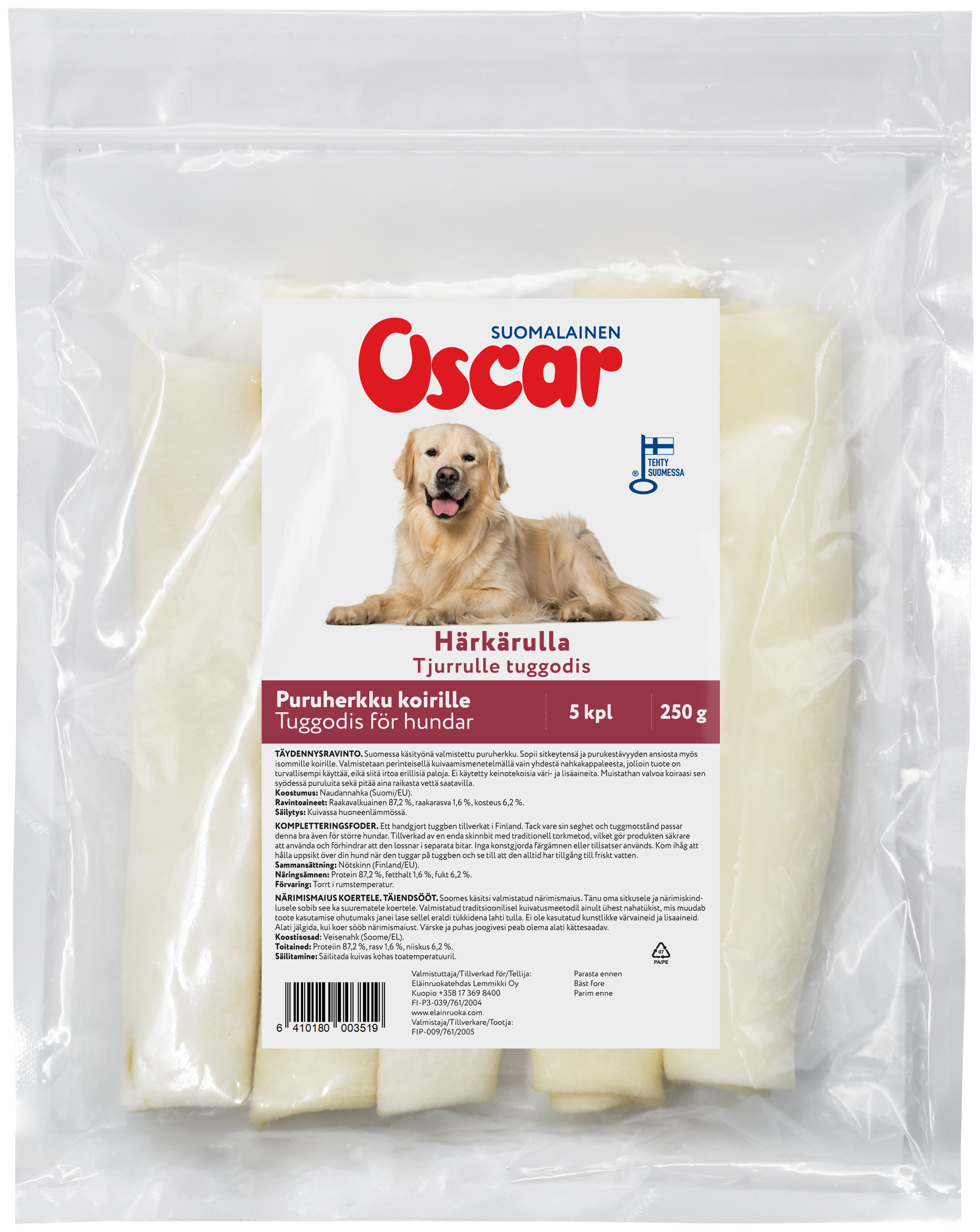 Oscar Härkärulla puruherkku 250 g (5 kpl) koirille