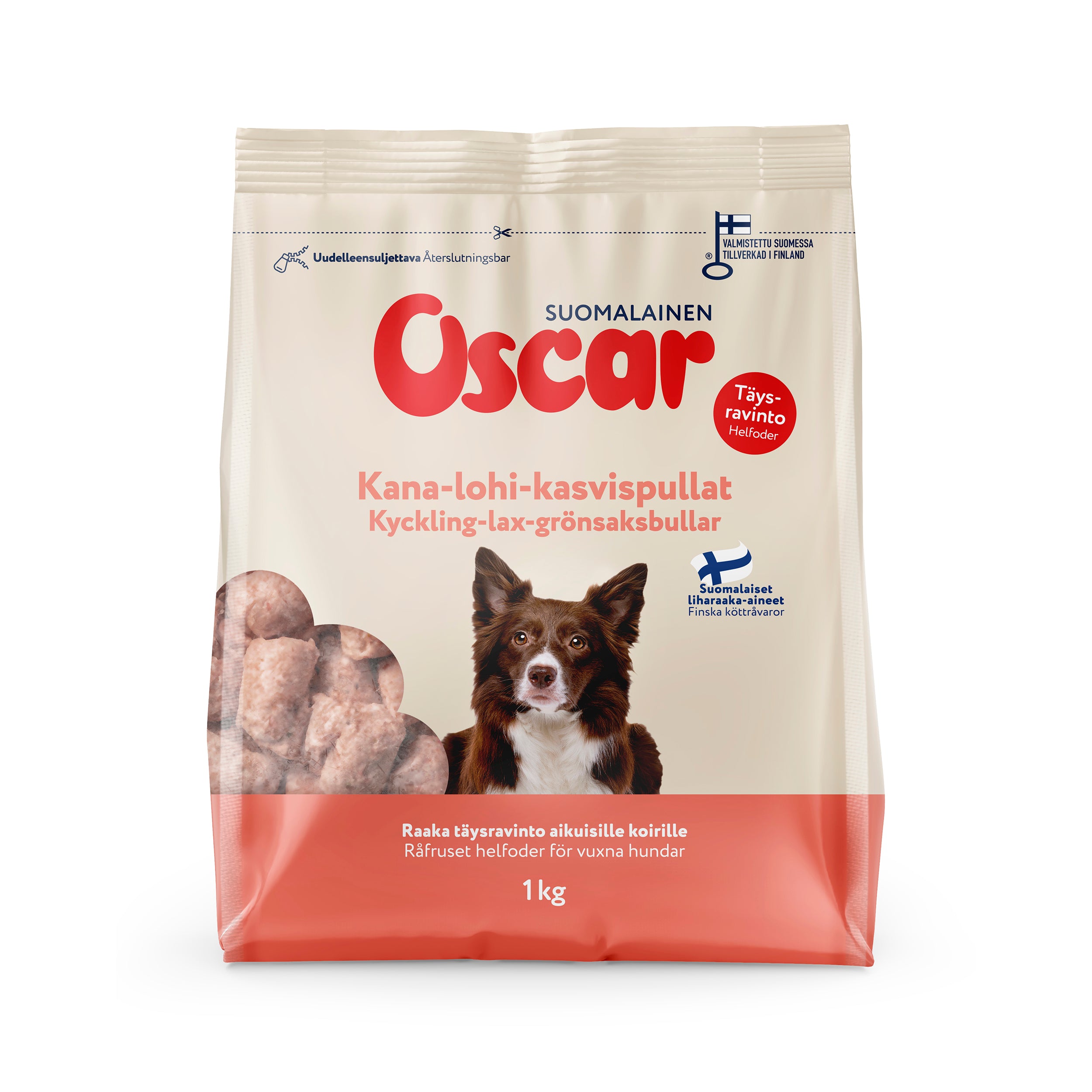 Oscar Kana-lohi-kasvispullat raakapakastettu täysravinto koirille 1kg