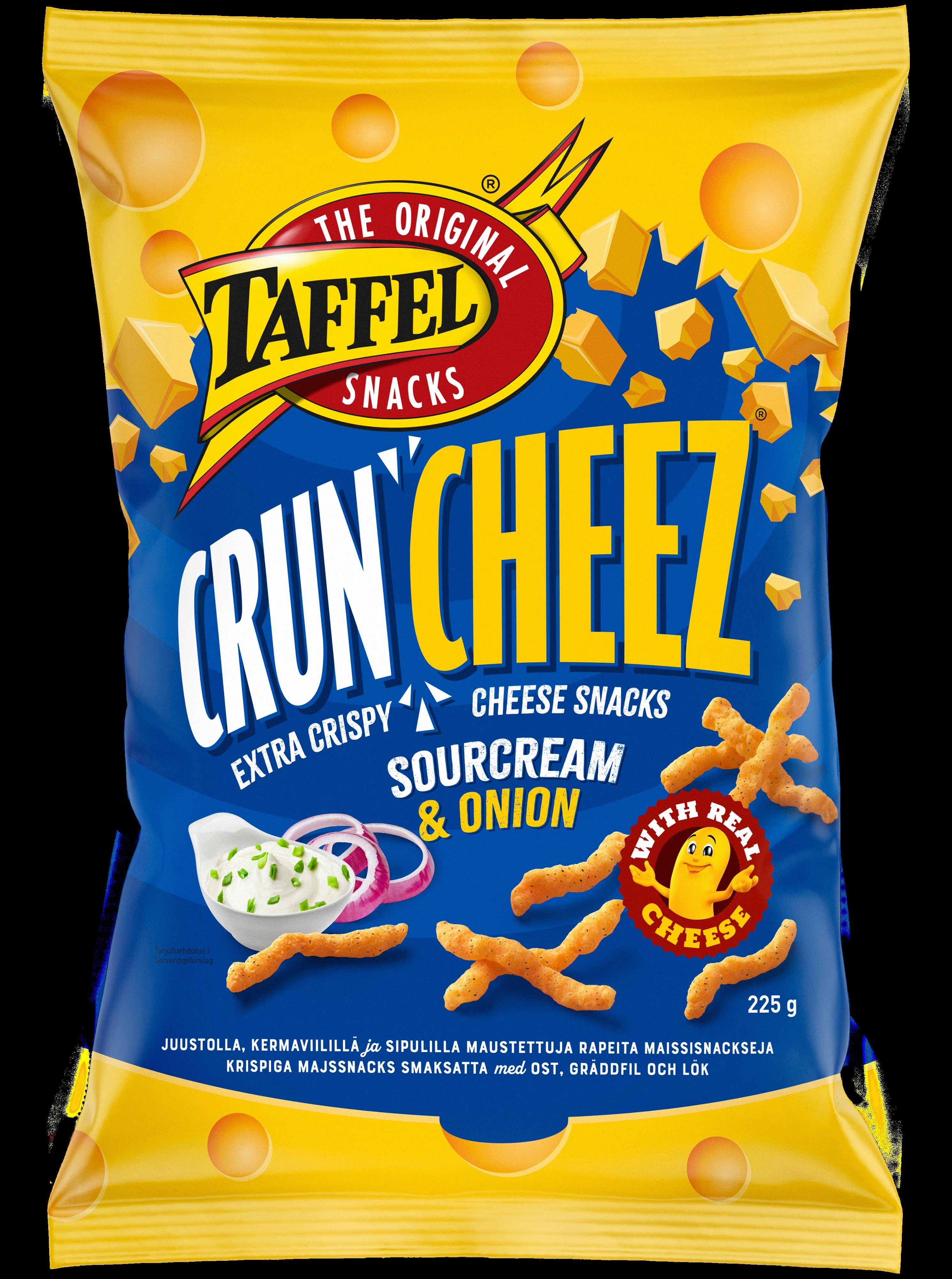 Taffel CrunCheez sourcream & onion maustettu juustosnacks 225g