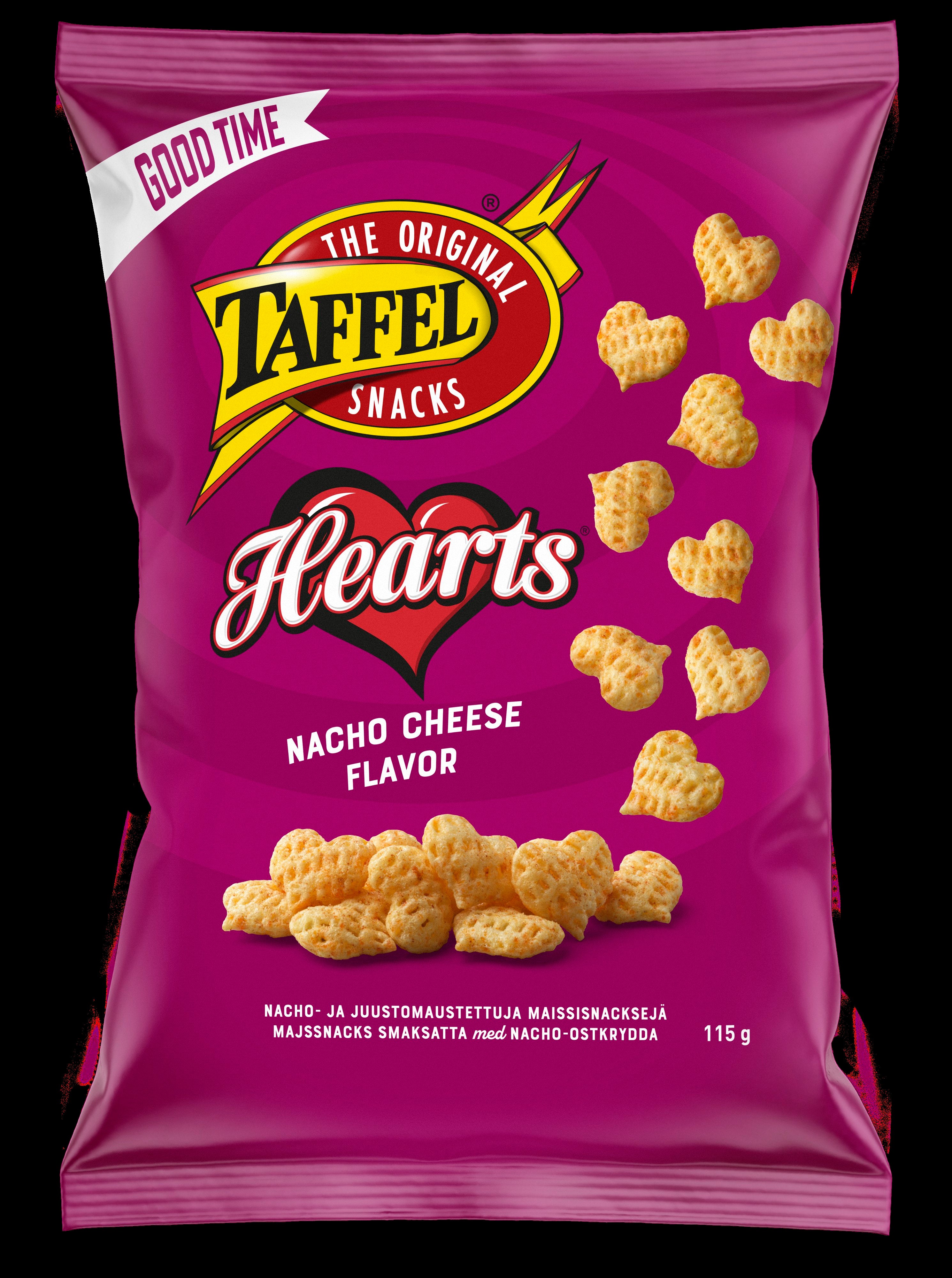 Taffel Hearts nacho cheese maustettu maissisipsi 115g