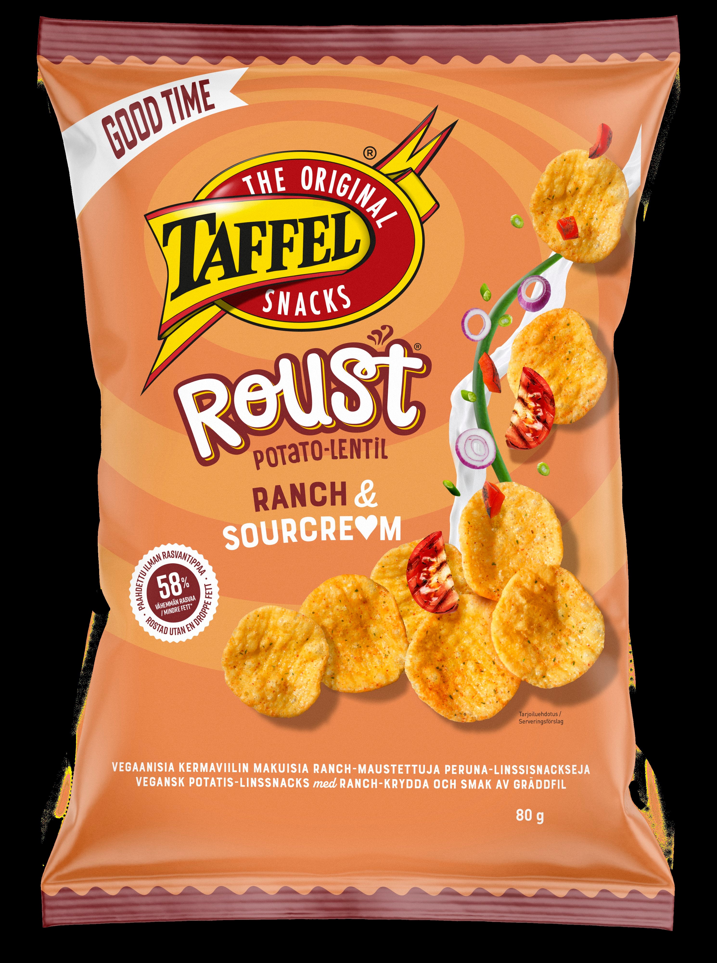 Taffel Roust ranch & sourcre*m paahdettu peruna-linssisnacks 80g