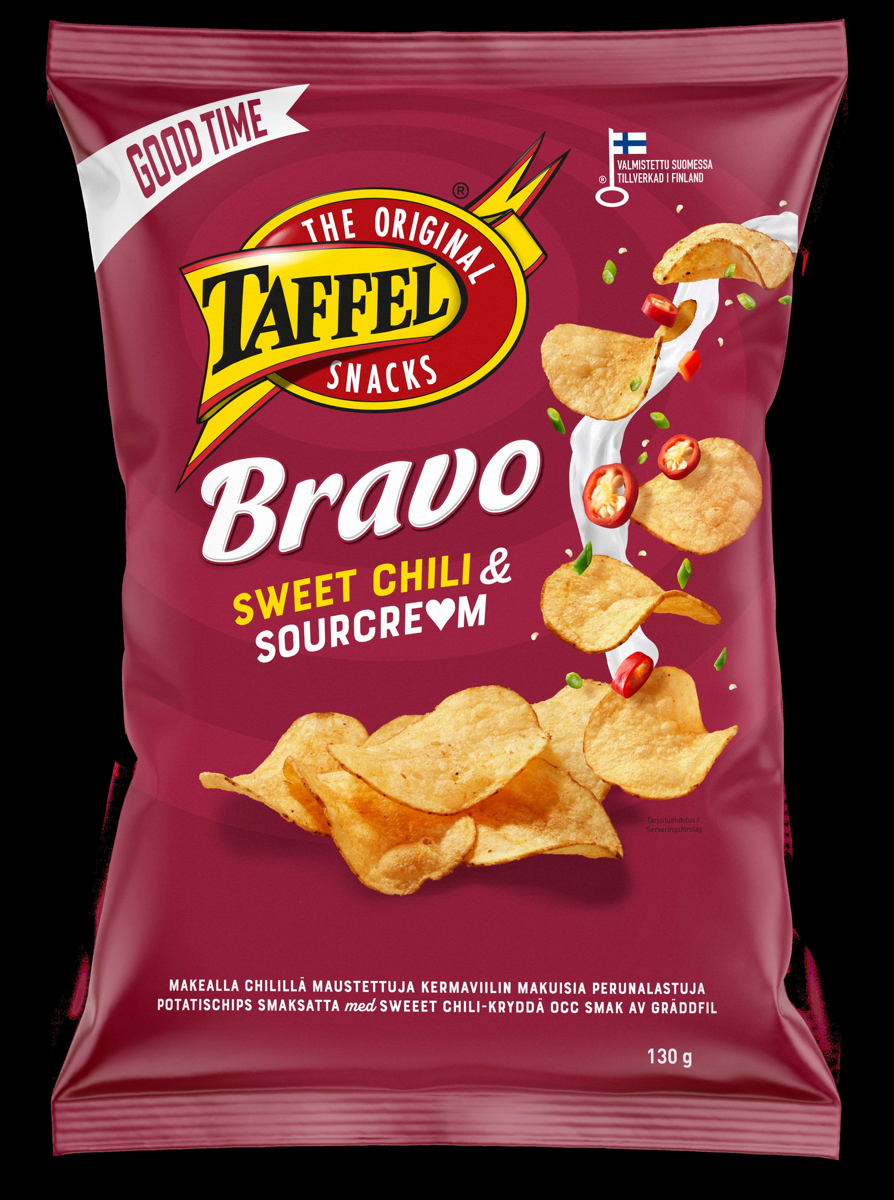 Taffel Bravo sourcream & sweet chili maustettu sipsi 130g