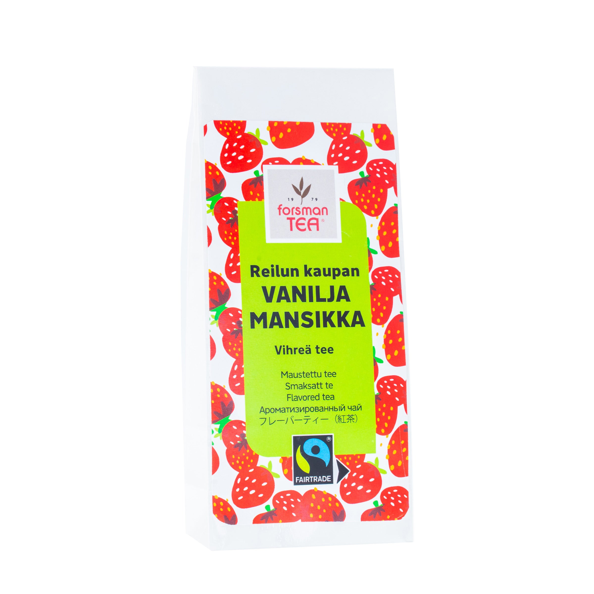 Forsman tea Mansikka-Vanilja vihreä maustettu tee Reilu kauppa 60 g