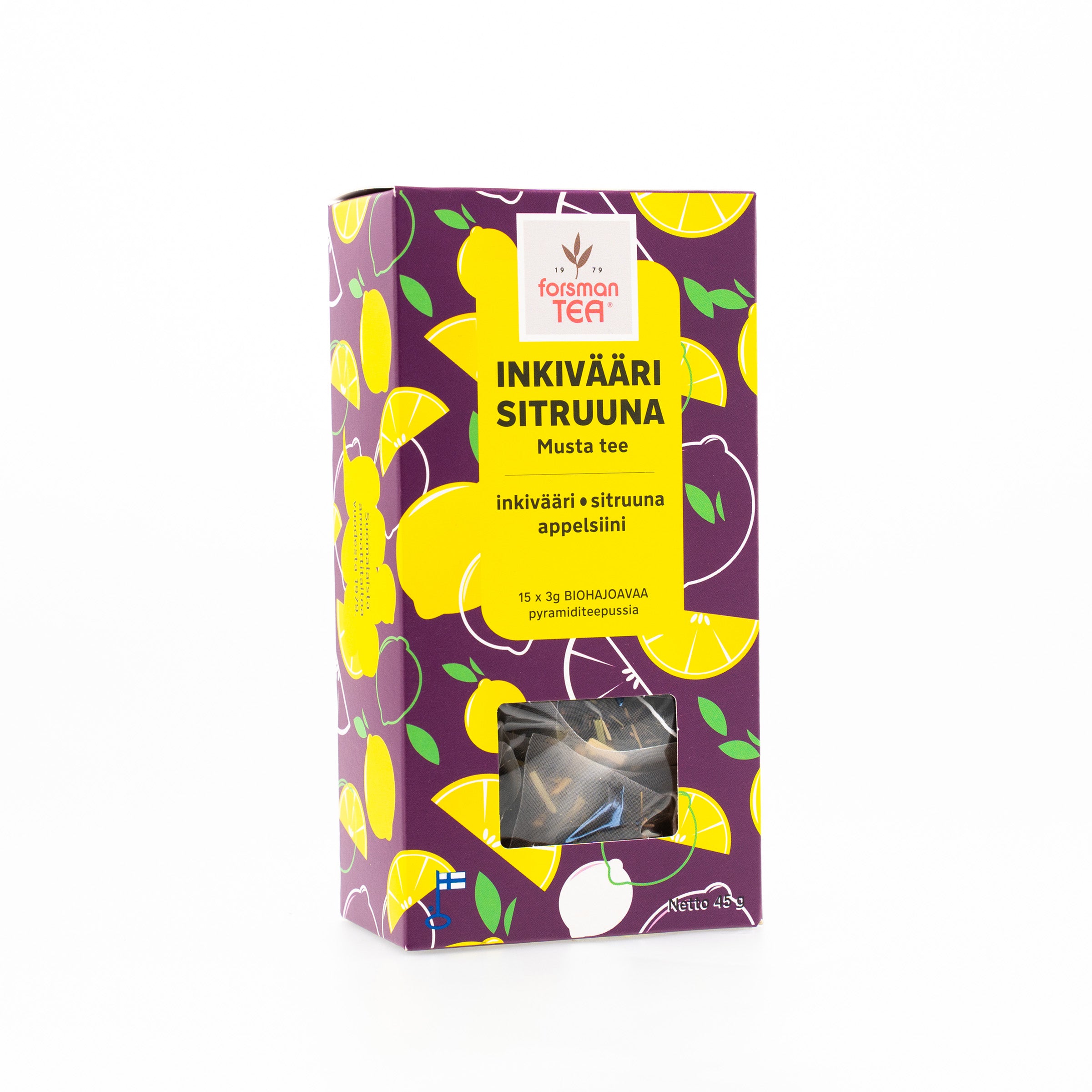 Forsman Pyramid Inkivääri-Sitruuna maustettu musta tee 15x3g