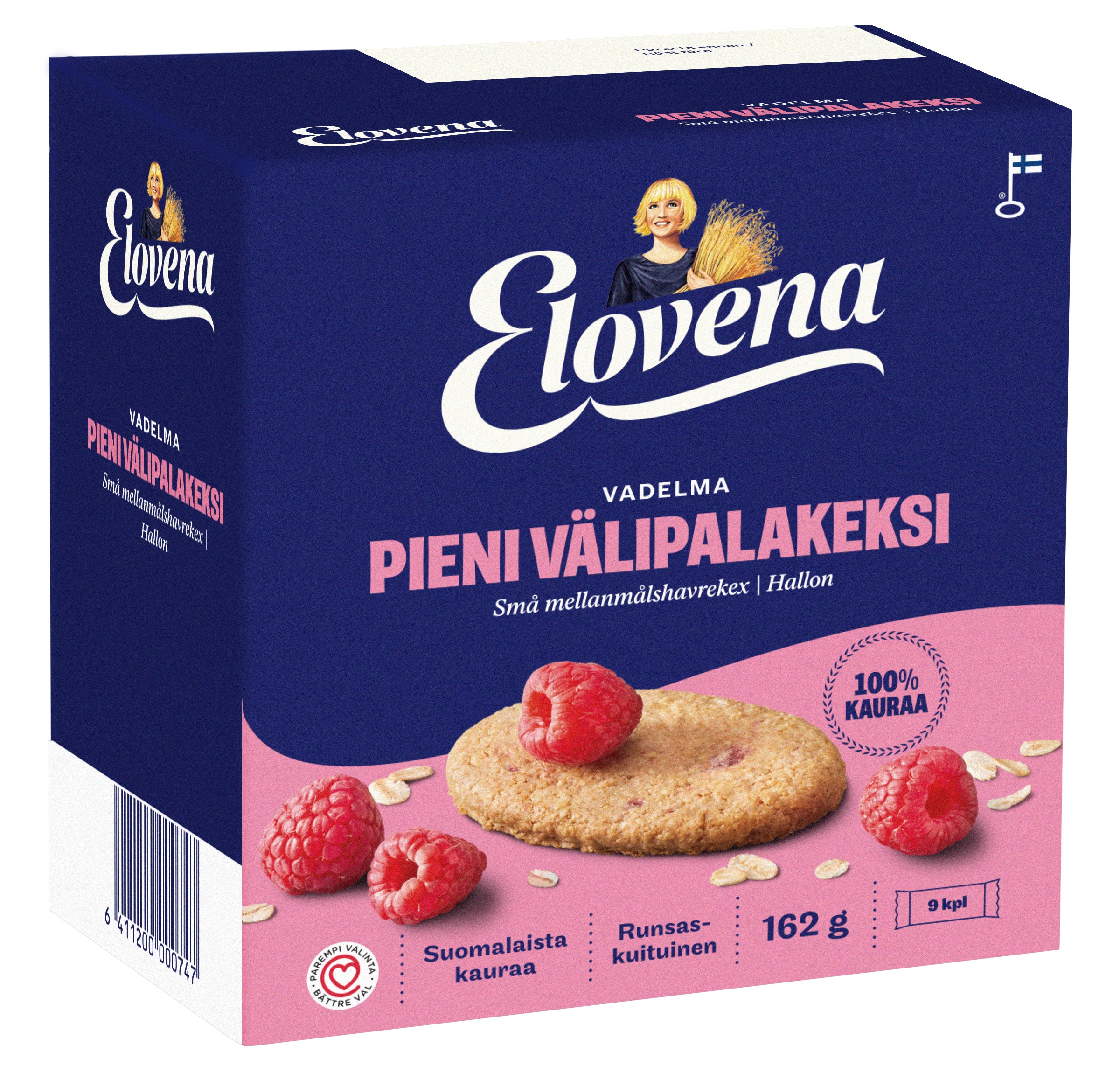 Elovena 9x18g vadelma pieni välipalakeksi 100% kauraa