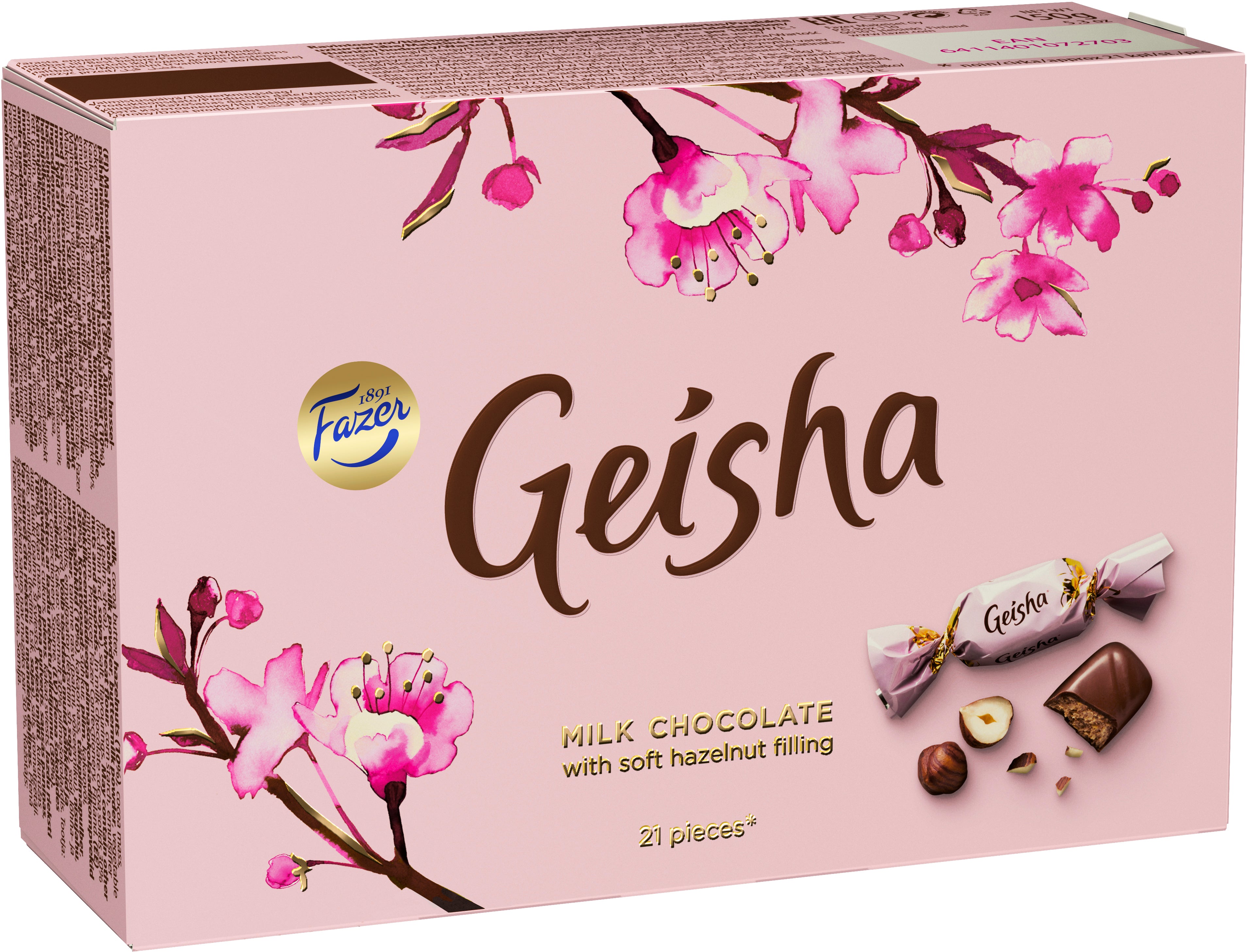 Fazer Geisha hasselpähkinänougattäytteinen  maitosuklaakonvehti 150g