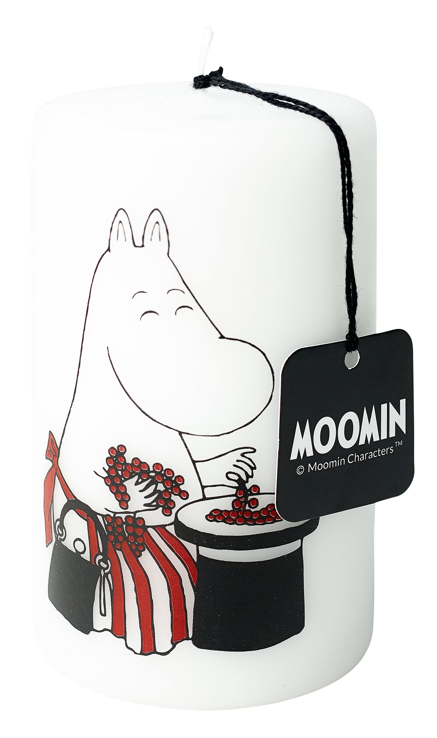 Moomin Moominmamma valkoinen silkkipainettu pöytäkynttilä  70mmx120mm 1kpl 55 h