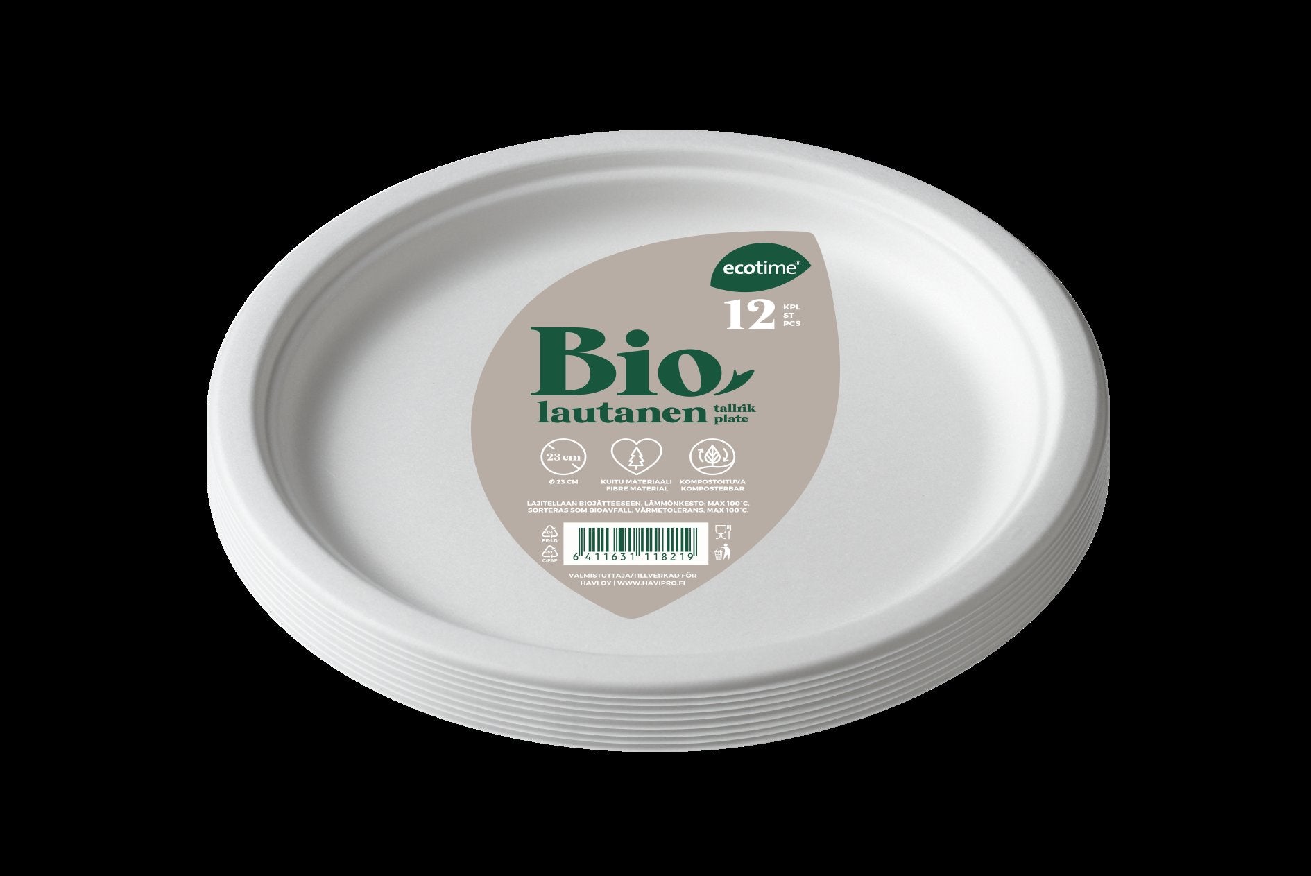 Ecotime kuitulautanen matala 23cm 12kpl