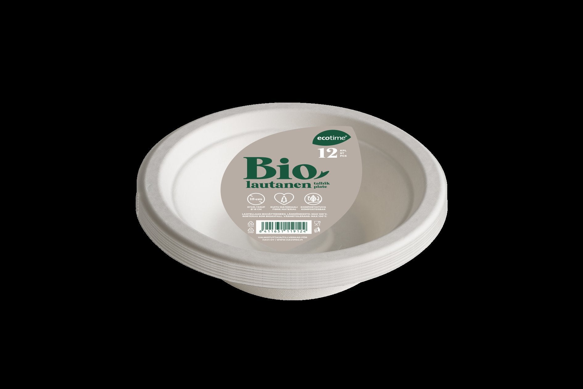Ecotime kuitulautanen 18cm syvä 400ml 12kpl
