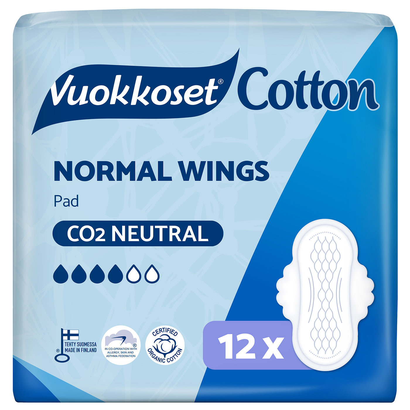 Vuokkoset Cotton Normal Wings ohutside 12 kpl
