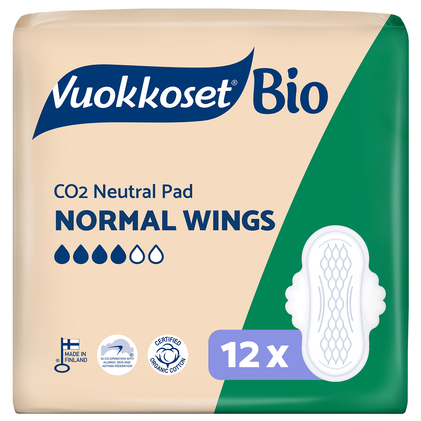 Vuokkoset Bio Normal Wings ohutside 12 kpl