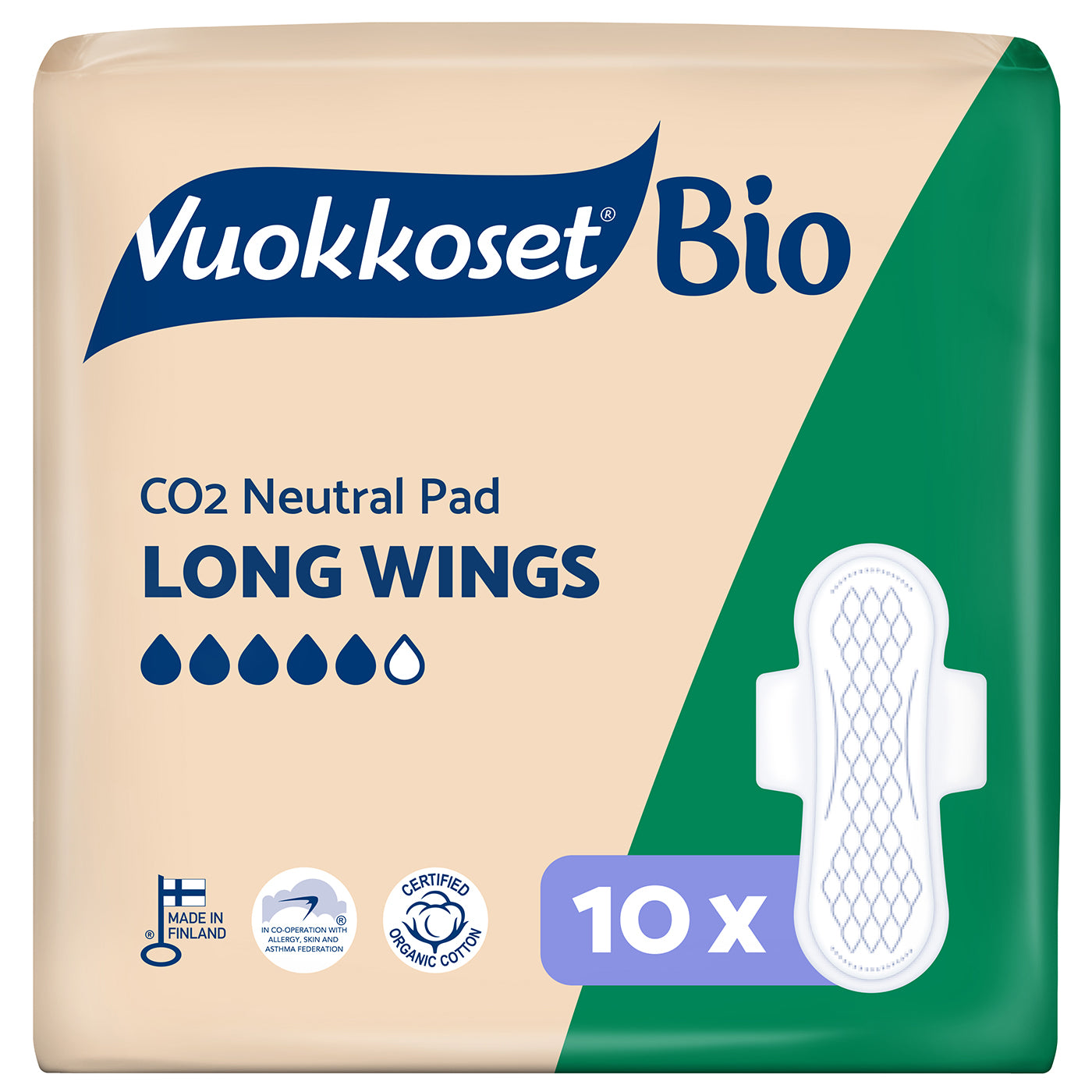 Vuokkoset Bio Long Wings ohutside 10 kpl