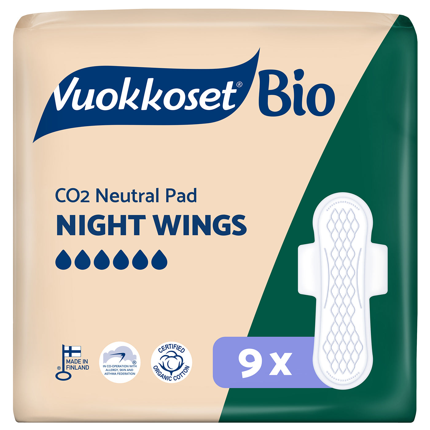 Vuokkoset Bio Night Wings yöside 9 kpl