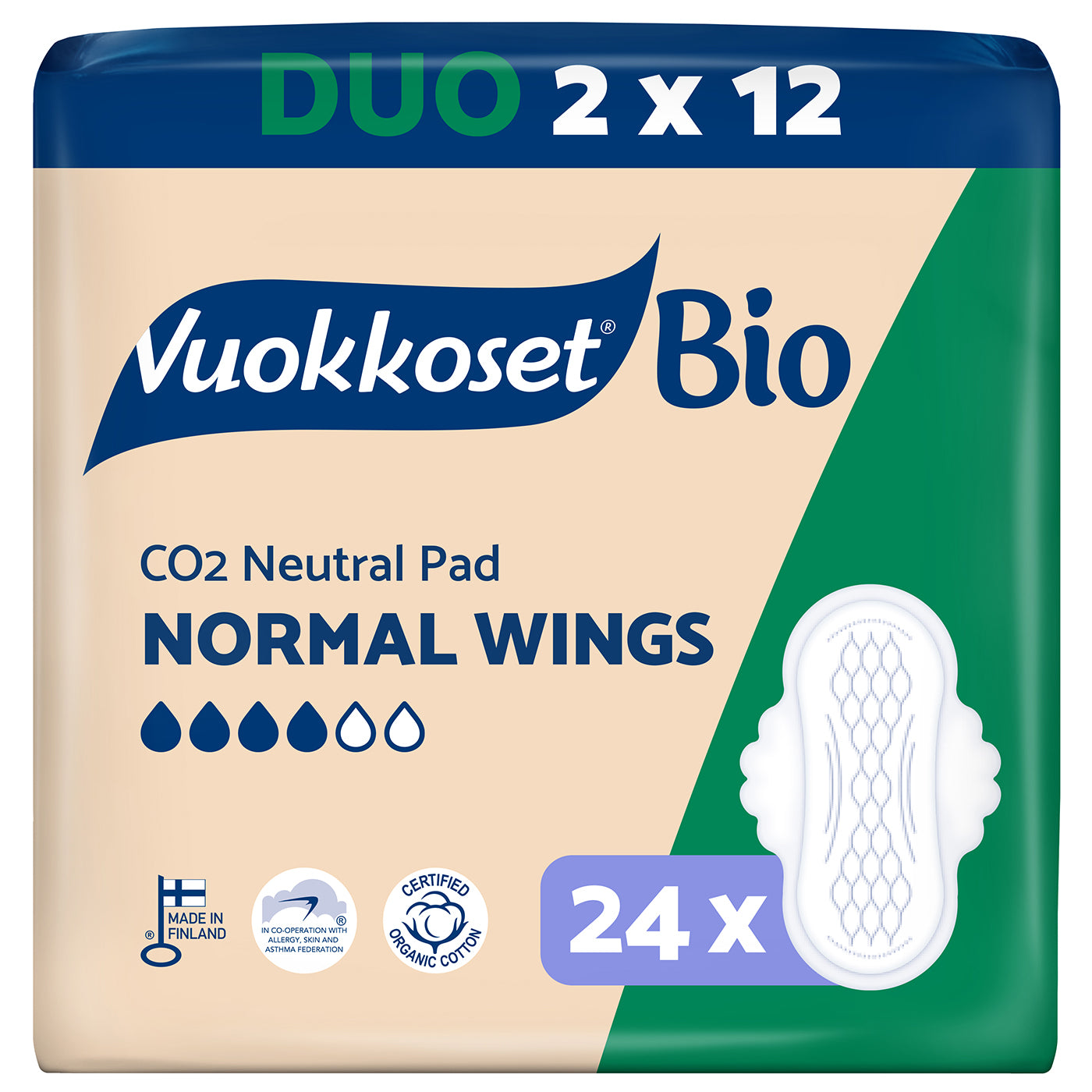 Vuokkoset Bio 2x12 kpl Normal Wings ohutside