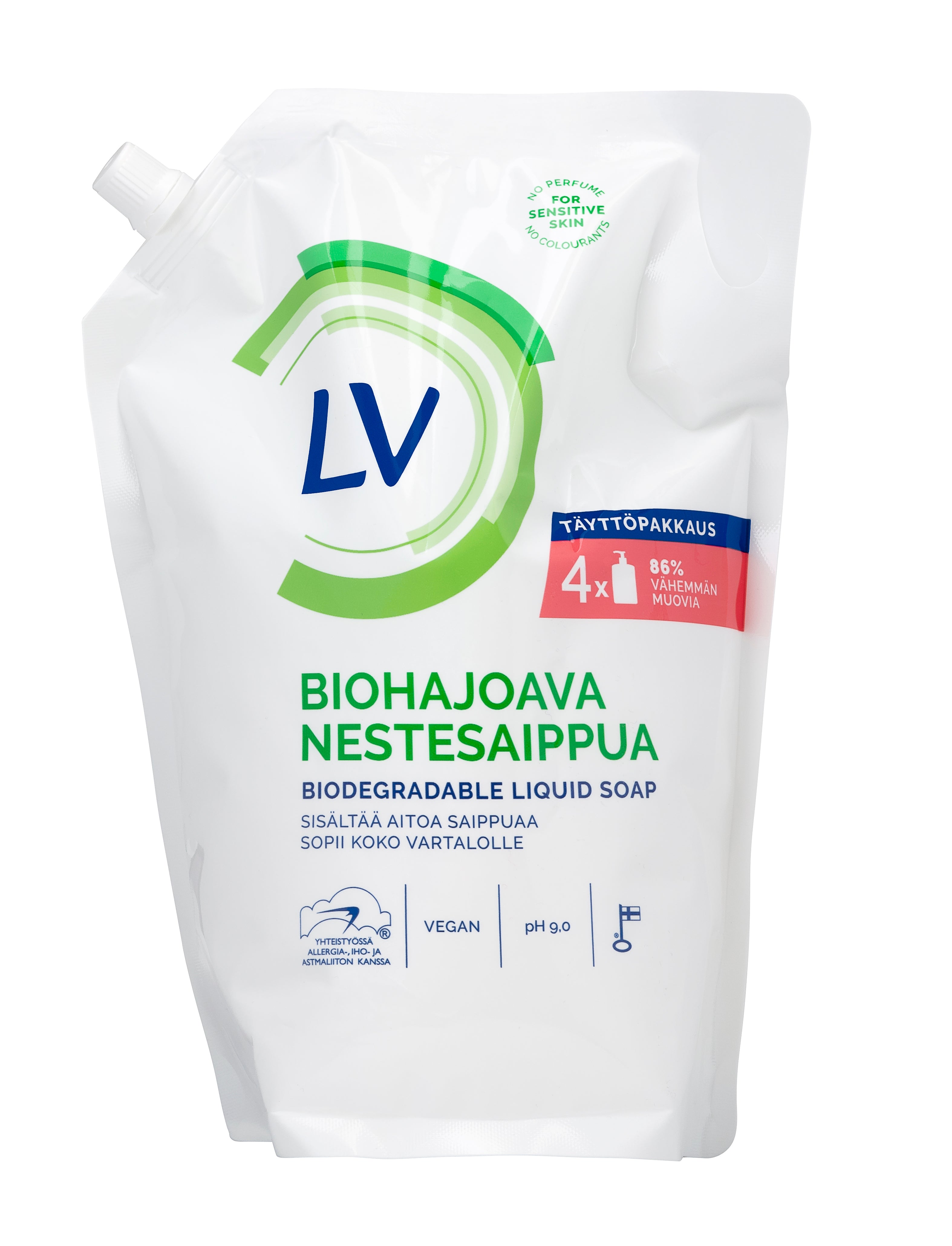 LV 1,2l biohajoava nestesaippua täyttöpussi