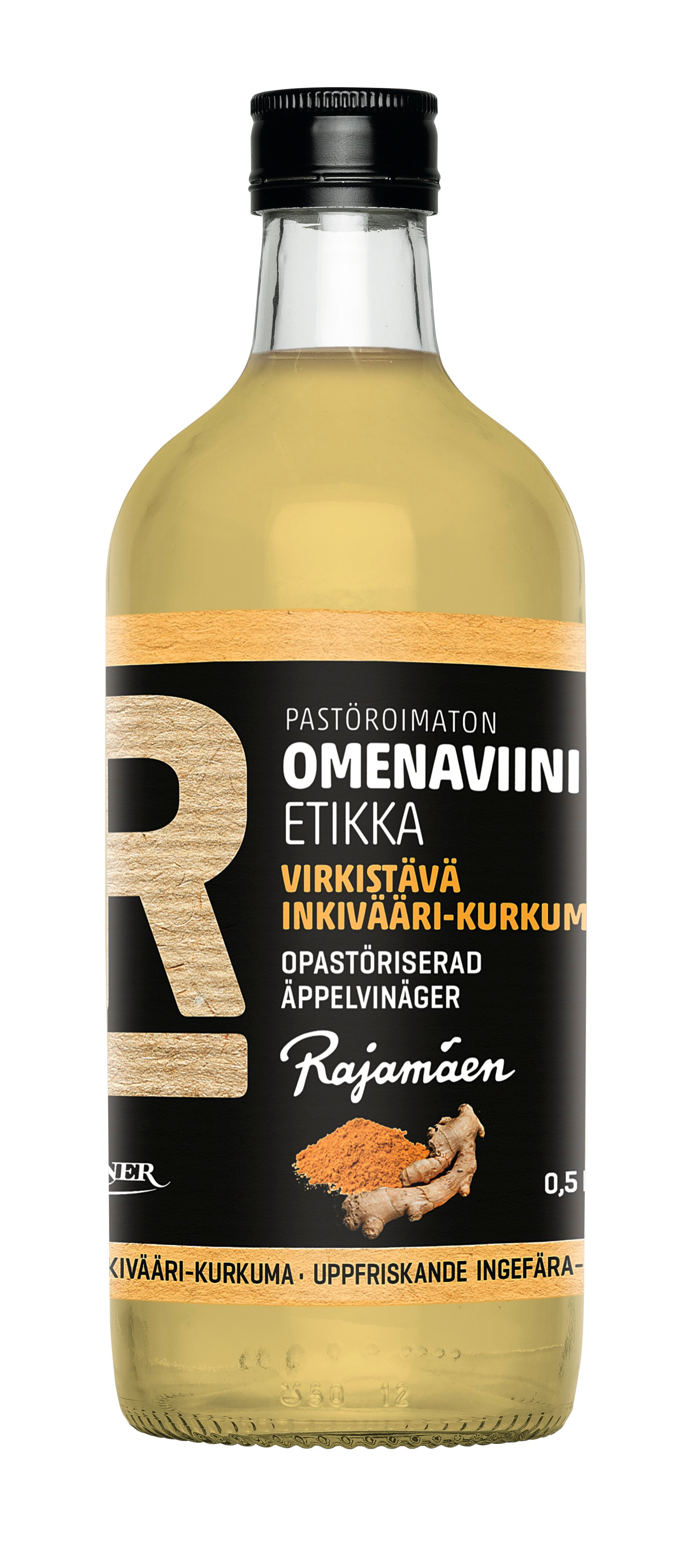 Rajamäen 0,5l Pastöroimaton omenaviinietikka inkivääri-kurkuma