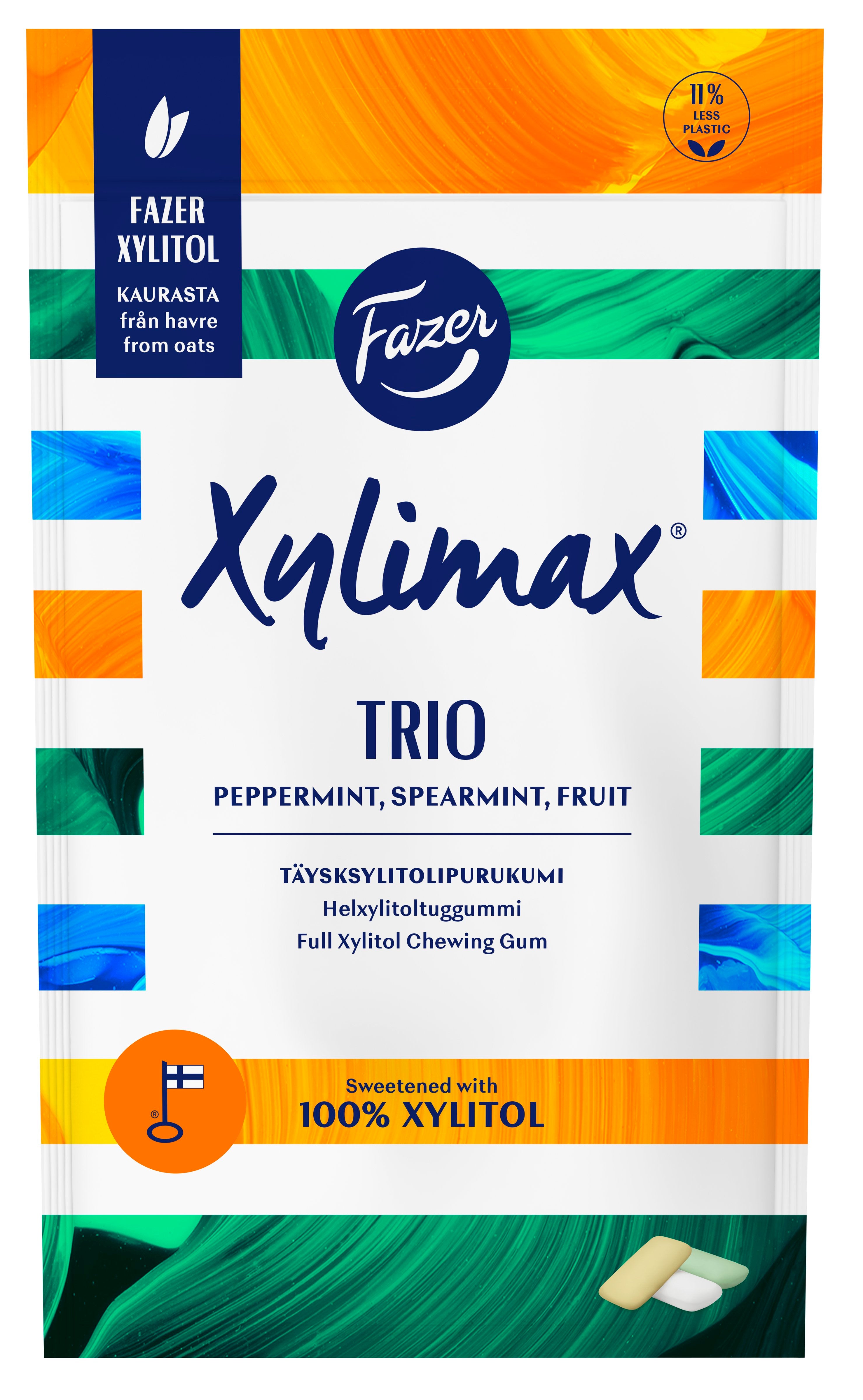 Fazer Xylimax Trio 130g piparmintun, spearmintin ja hedelmän makuisia täysksylitolipurukumi