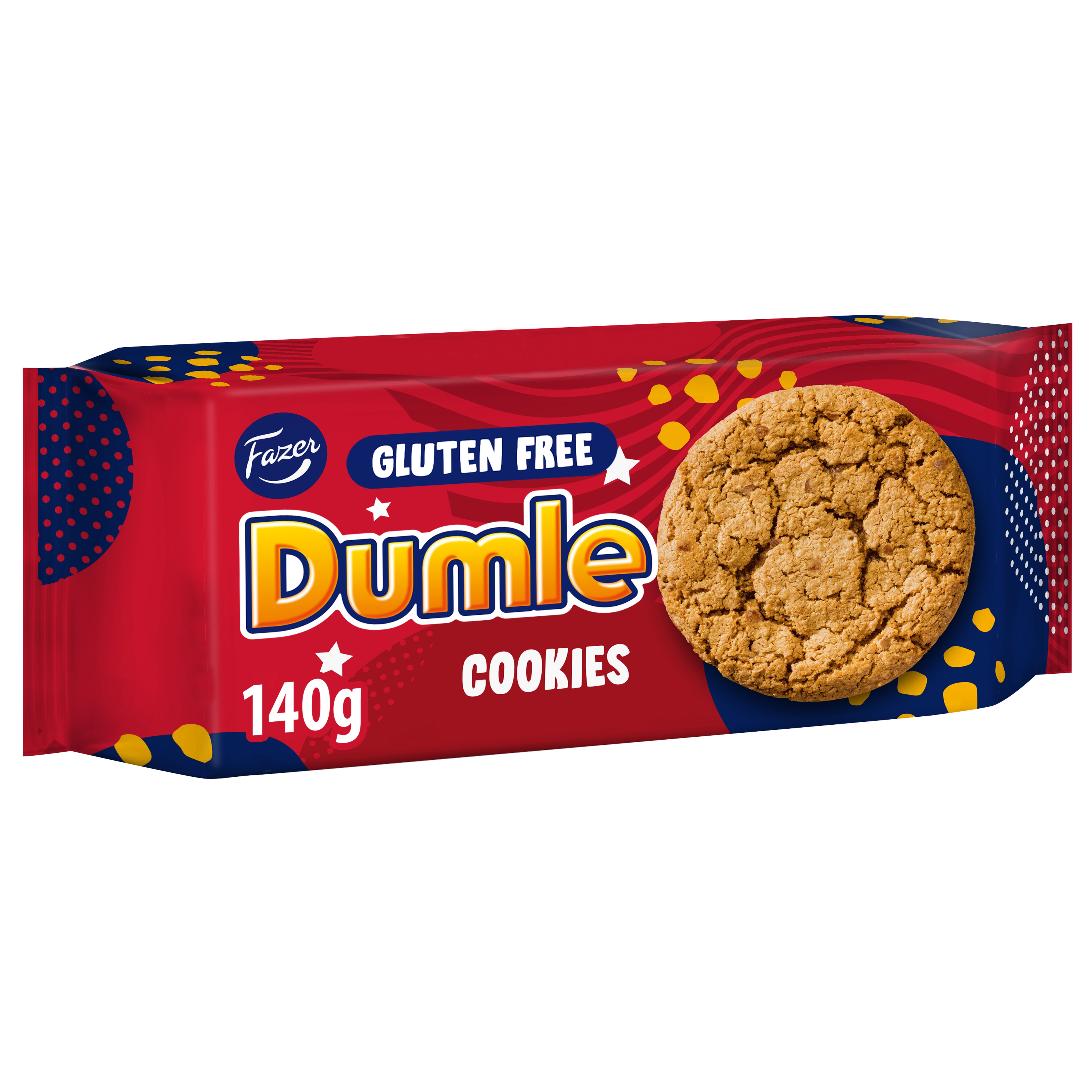Fazer Dumle Cookies gluteeniton toffeenmakuinen kaurakeksi,jossa toffee- ja suklaapaloja 140g