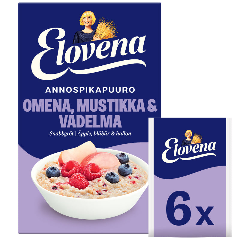 Elovena 210g omena, mustikka & vadelma annospikapuuro