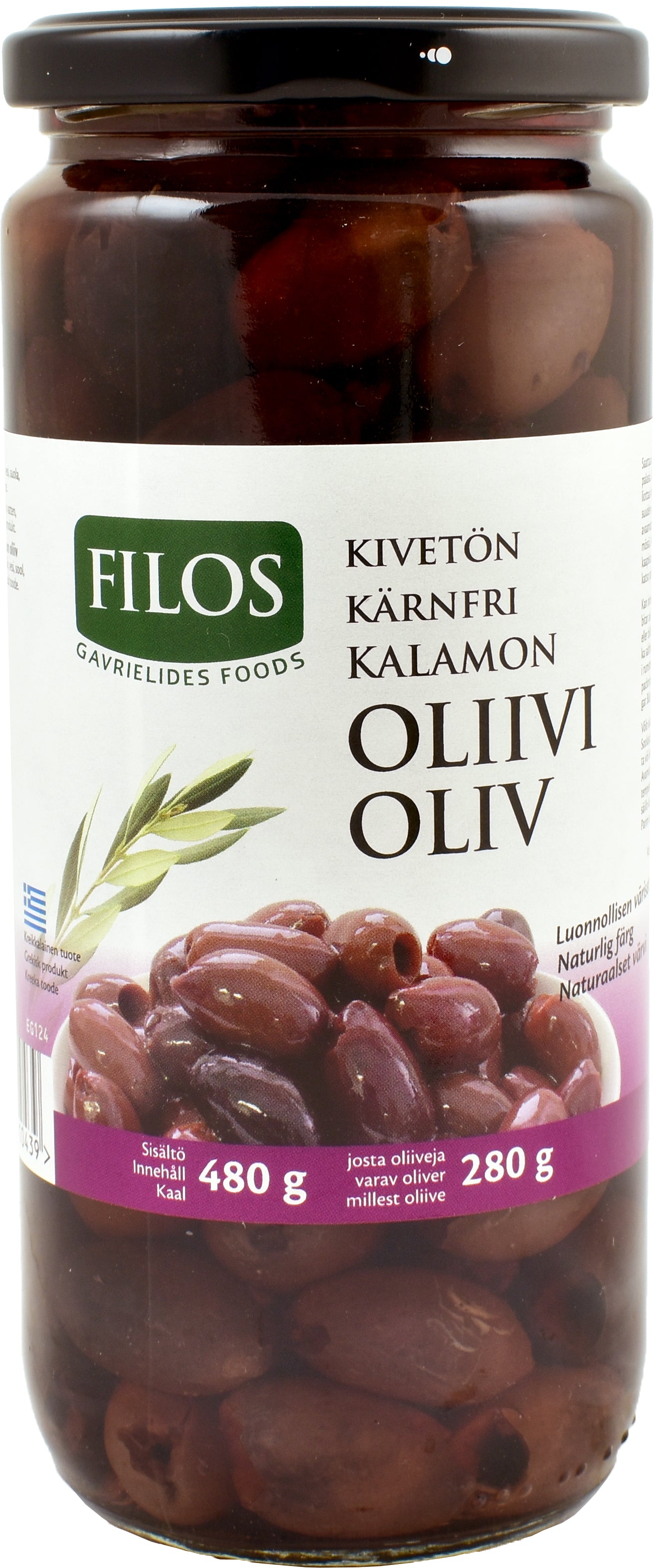 Filos 480/280g Kalamon kivetön oliivi