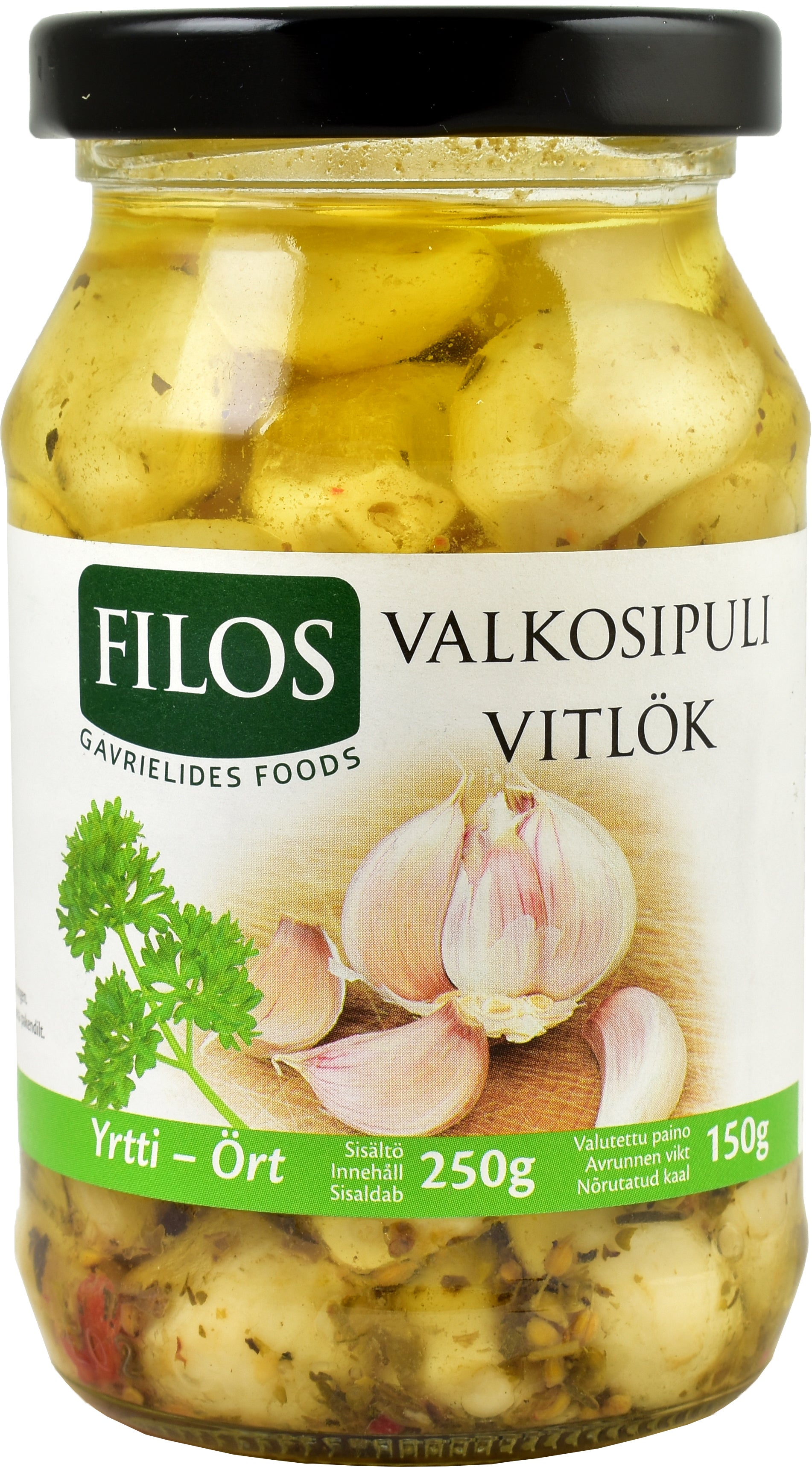 Filos 250/150g valkosipulinkynsi yrttimarinadissa