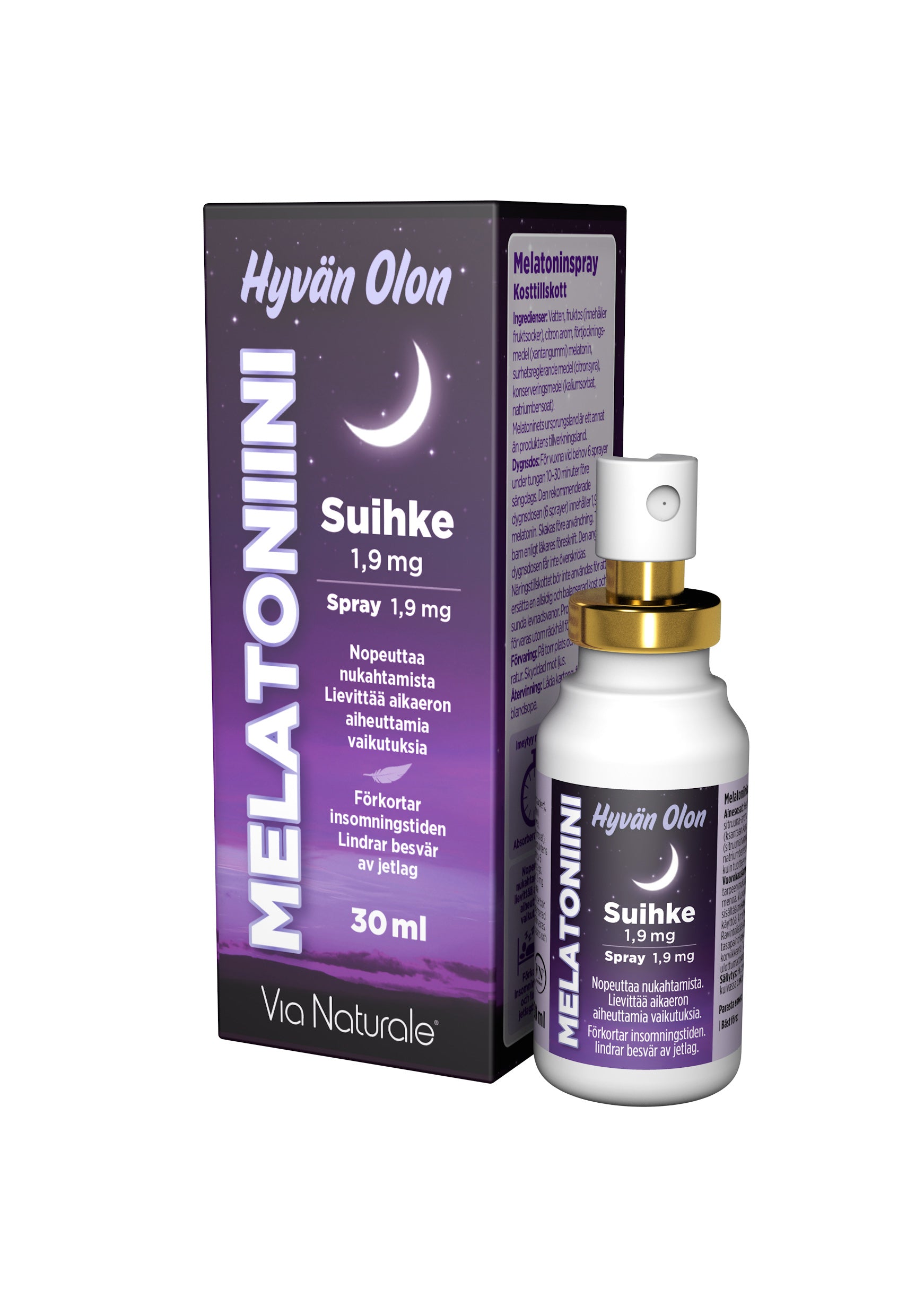 Hyvän Olon Melatoniinisuihke 1,9 mg 30 ml Via Naturale