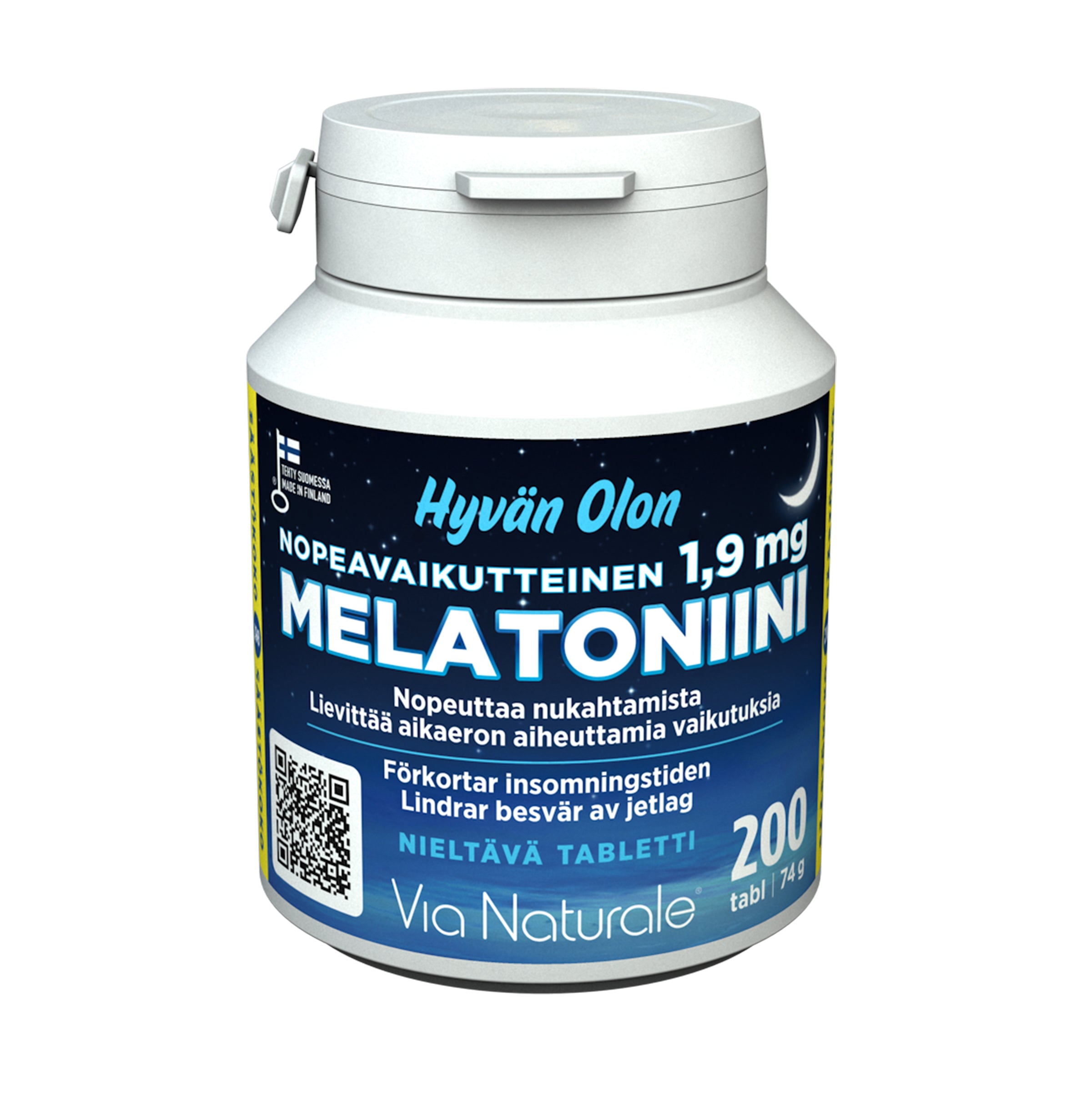 Hyvän Olon Nopeavaikutteinen Melatoniini 1,9 mg 200 comprimé Via Naturale