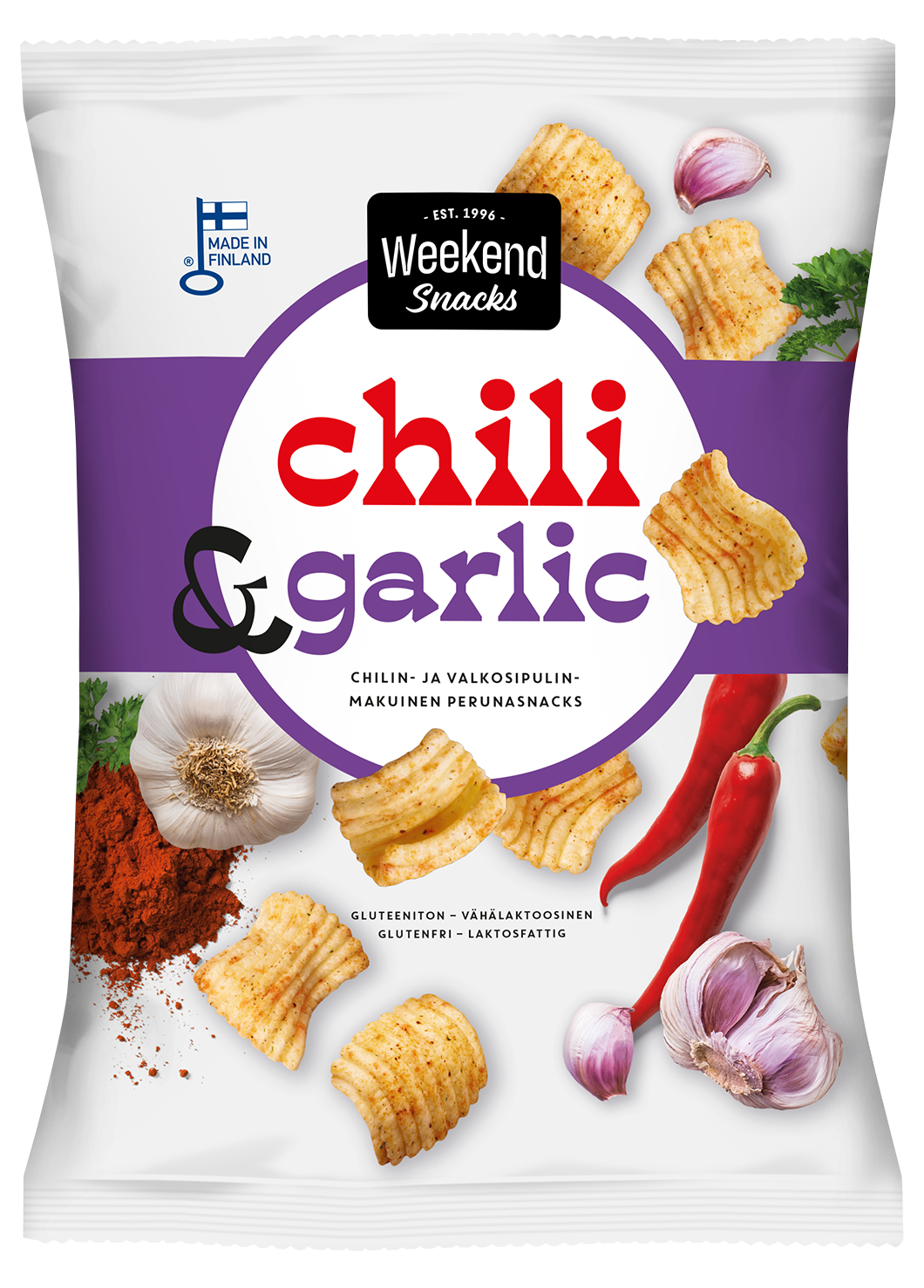 Weekend Snacks Chili & Garlic Chili- ja valkosipulimakuinen perunasnacks 180g