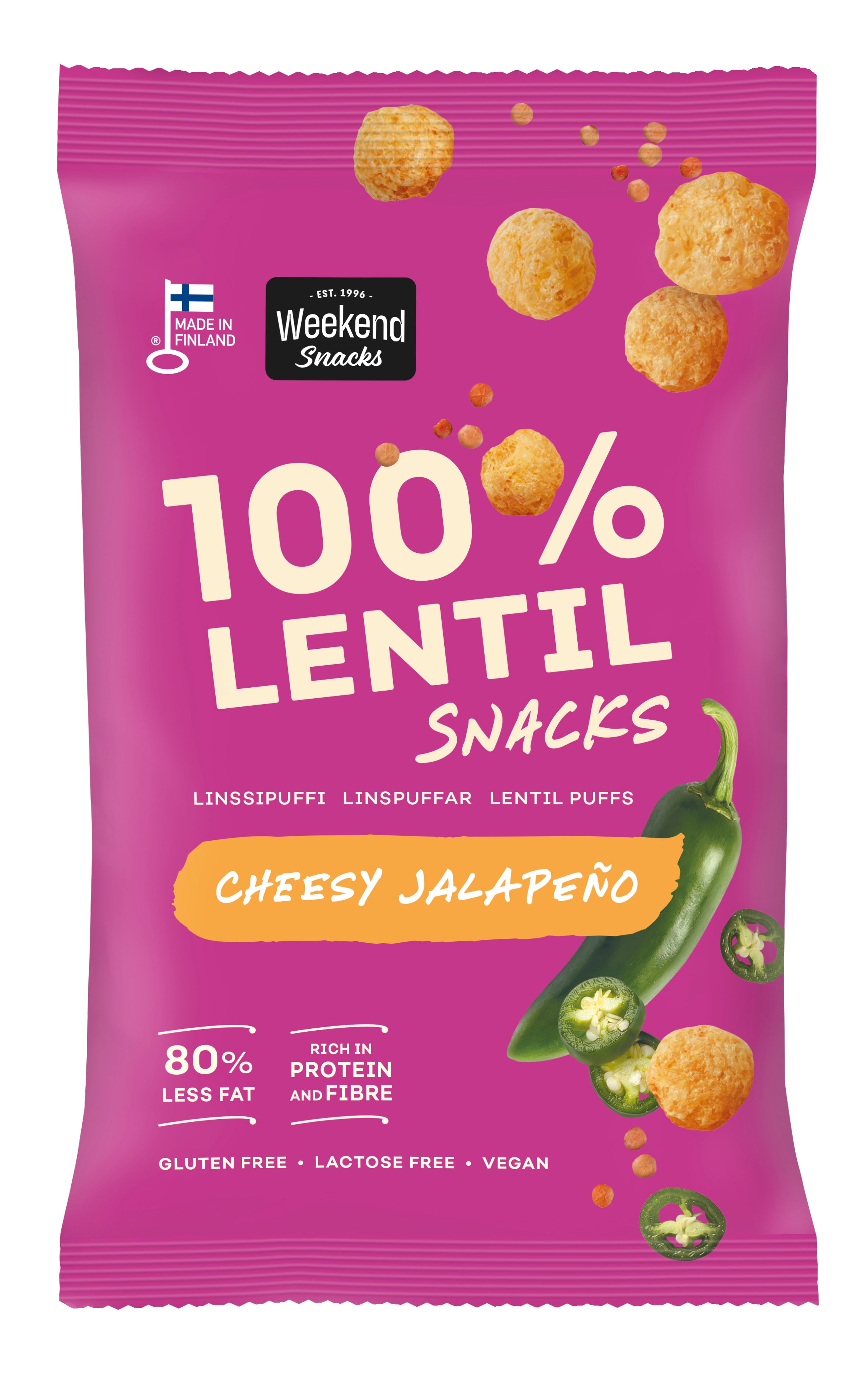 Weekend Snacks Juuston ja jalapenon makuinen puffattu linssisnacks 45g