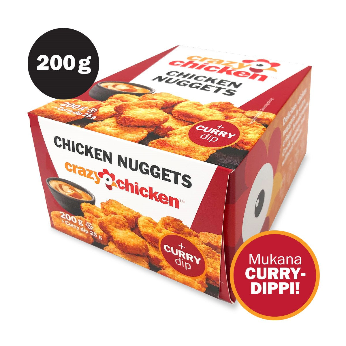Crazy Chicken Chicken Nuggets - paneroidut kananuggetit 200g + currykastike 25g pakaste