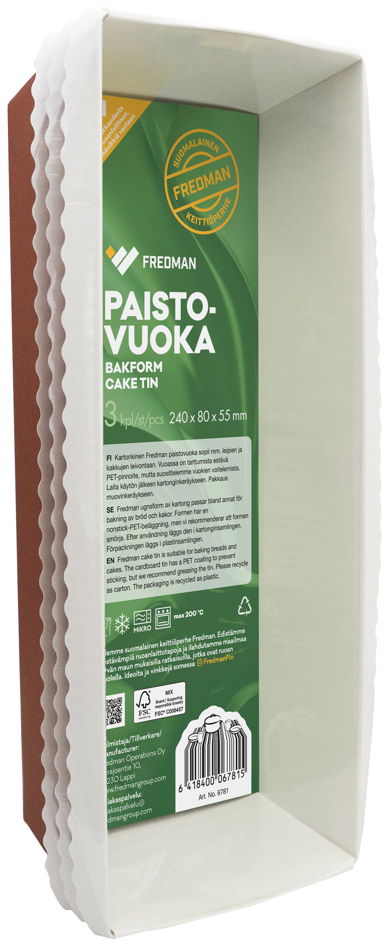 Fredman kartonkinen paistovuoka 1l 3 kpl