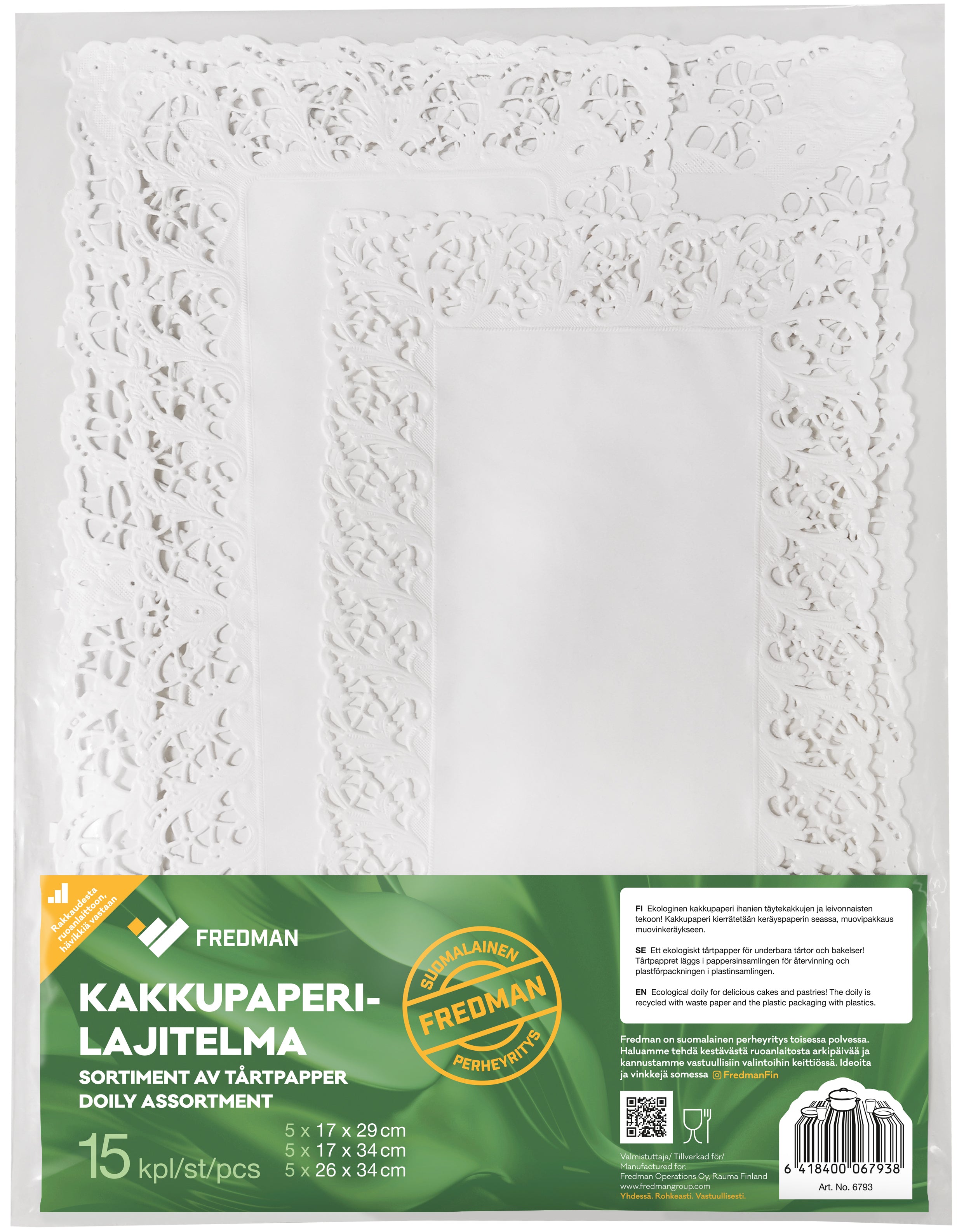 Fredman Kakkupaperilajitelma suorakaide 15 kpl