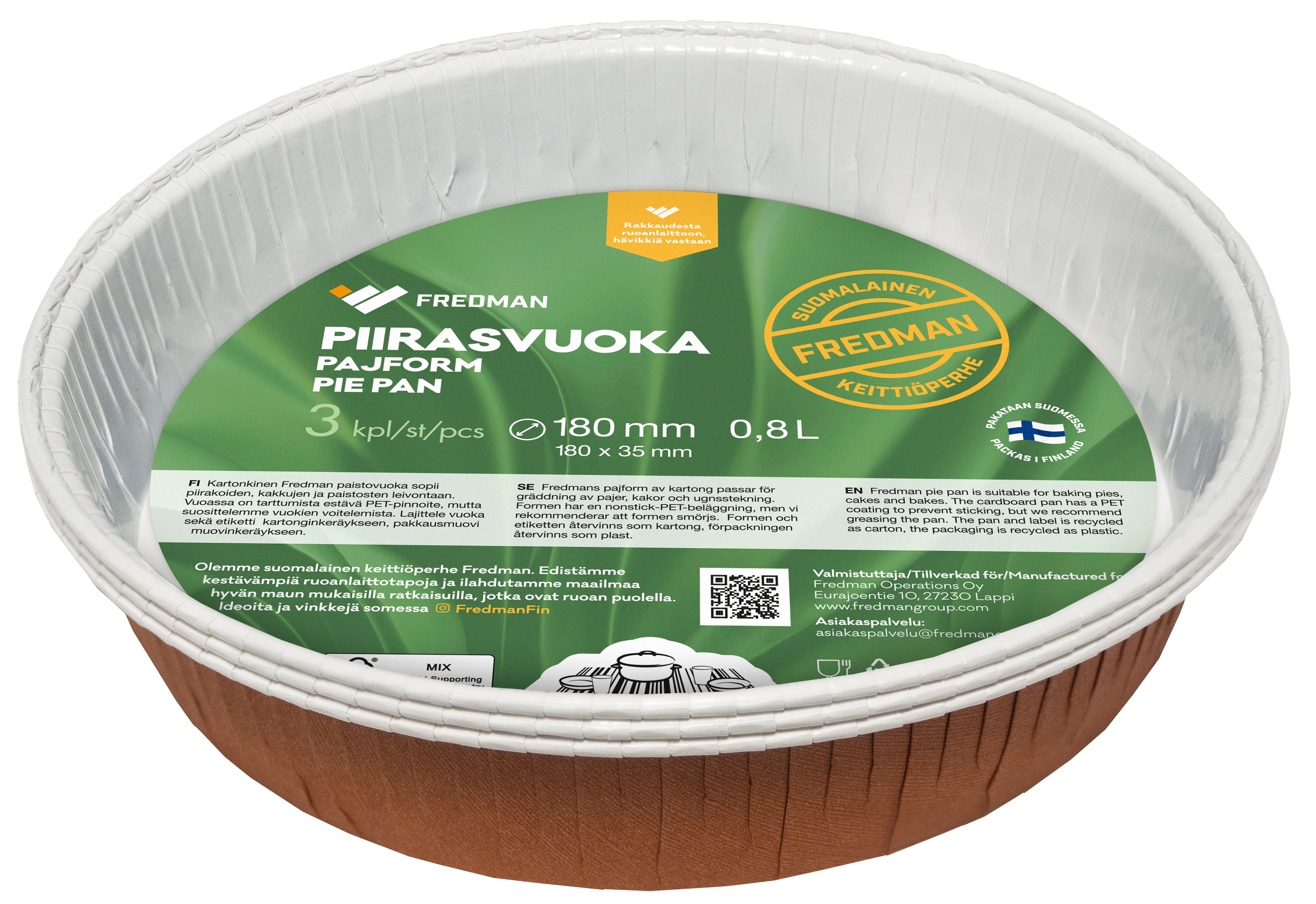 Fredman piirasvuoka kartonkia Ø18cm 3kpl